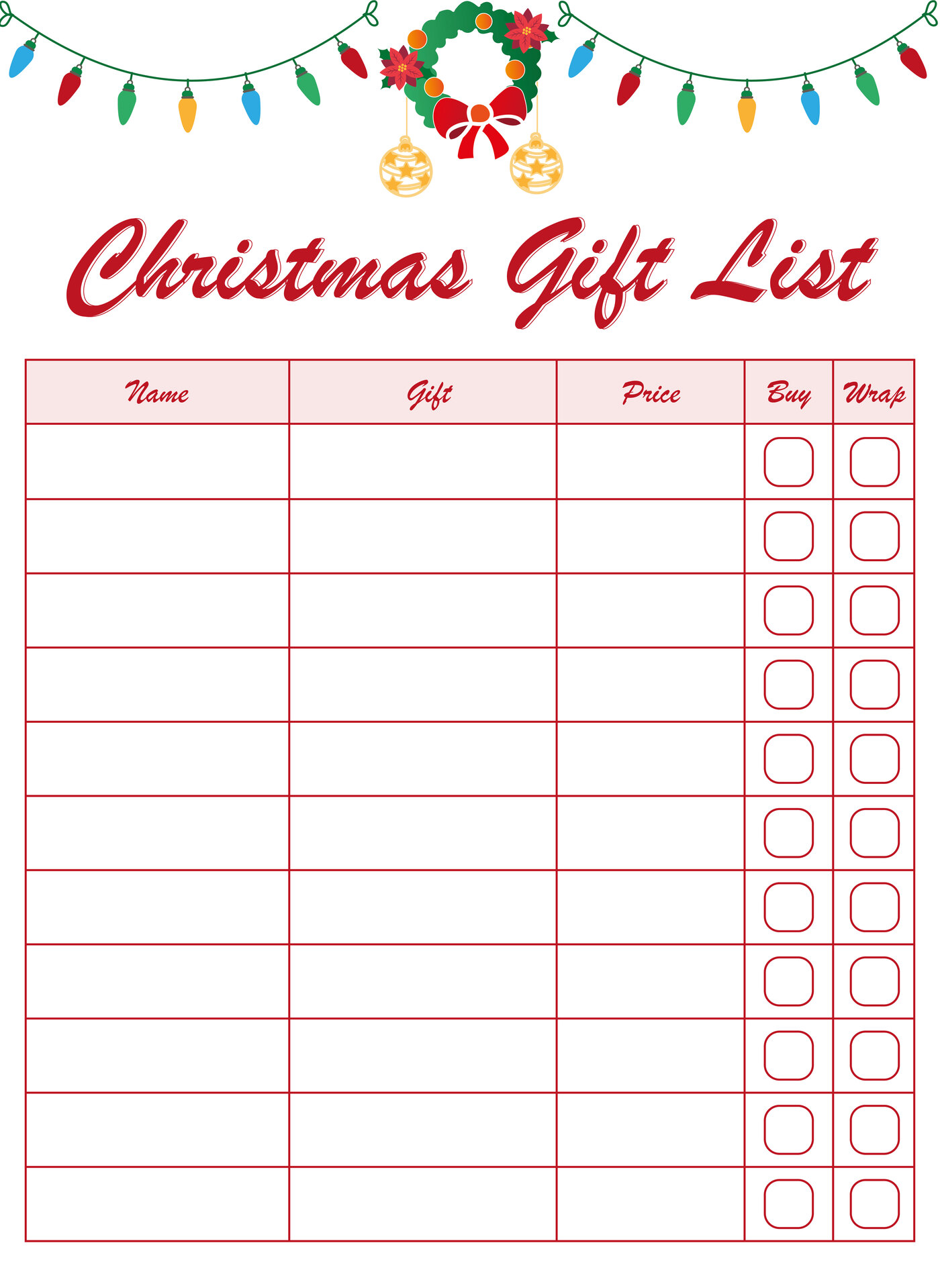 Christmas List Organizer Printable