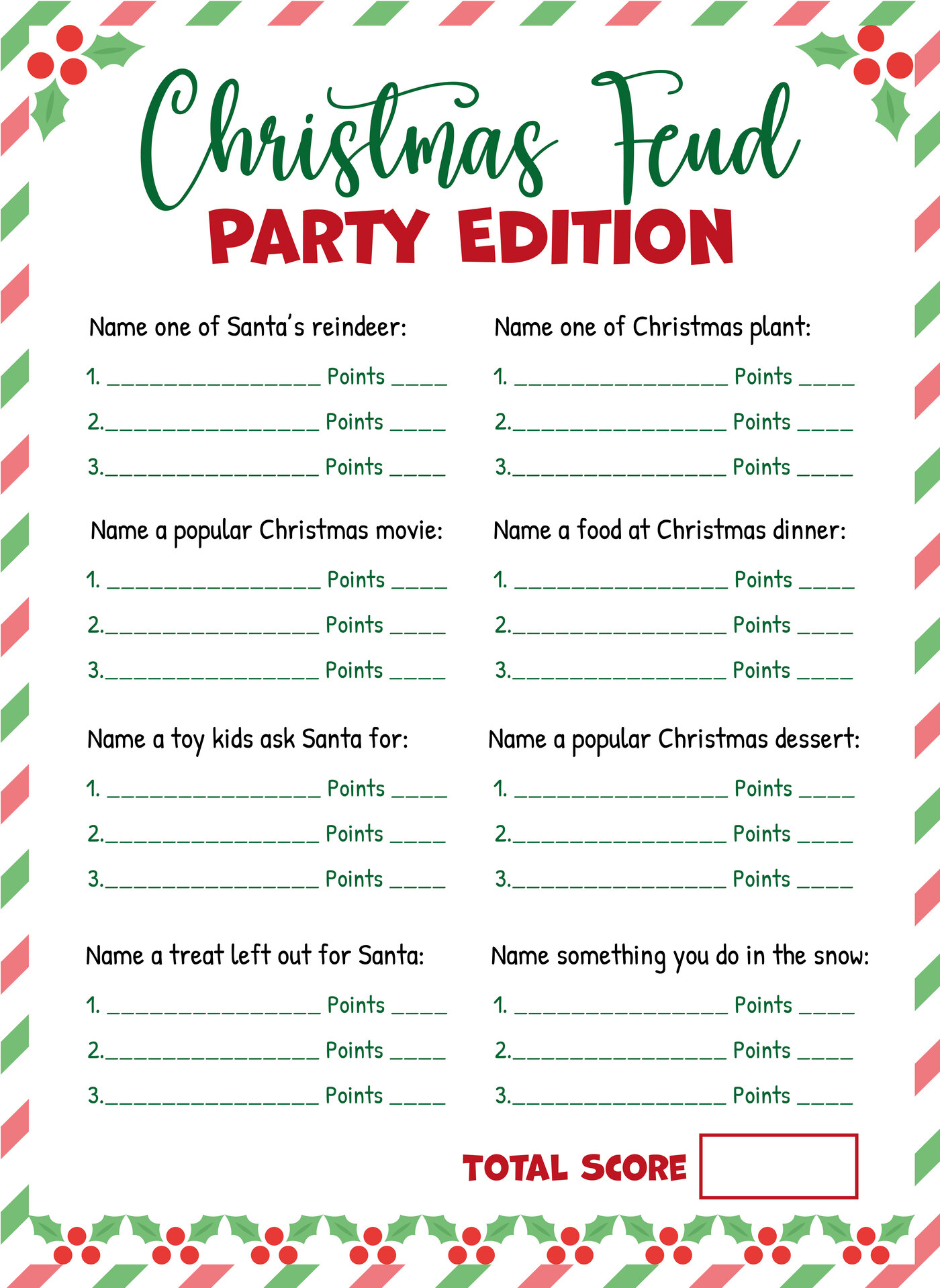 Christmas Party Feud Game Printable Version