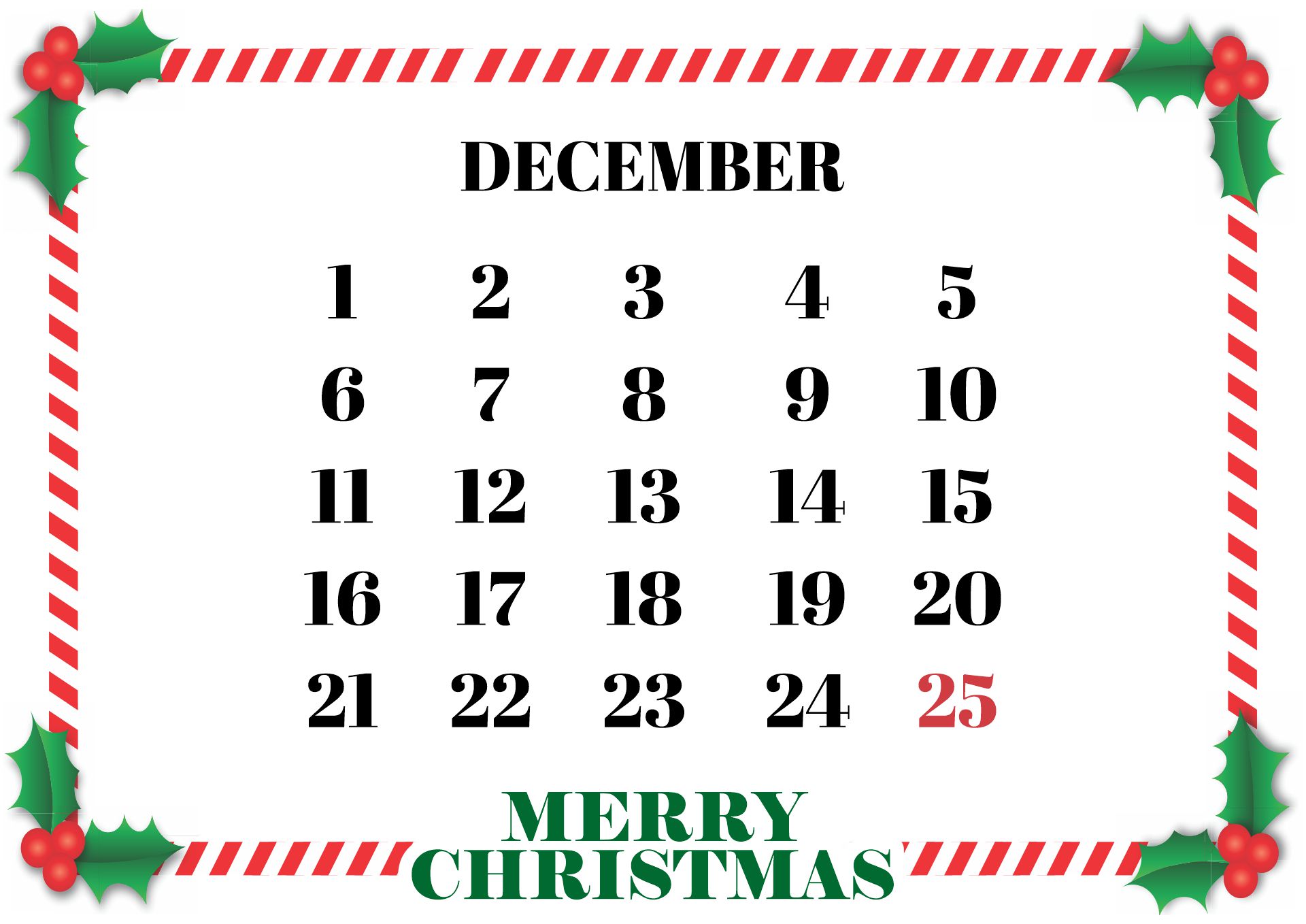 Christmas Week December Calendar Printable