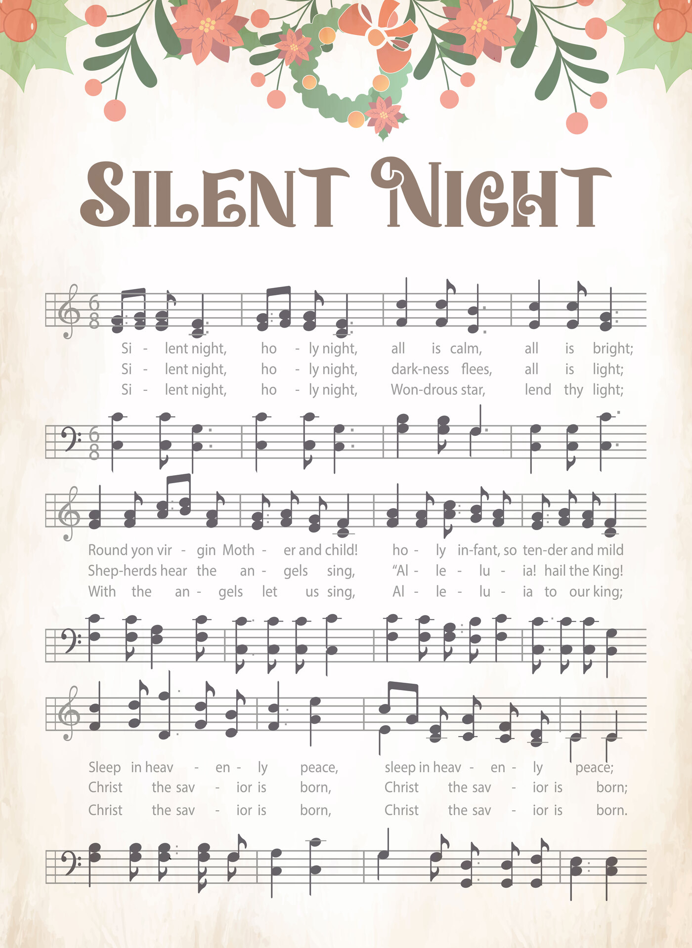 Classic Silent Night Sheet Music Printable for Christmas