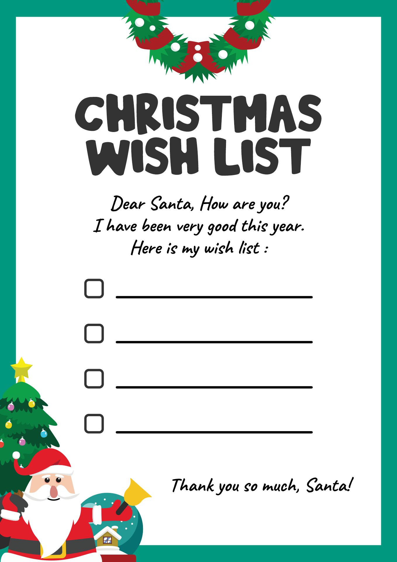 Dear Santa Printable Christmas List