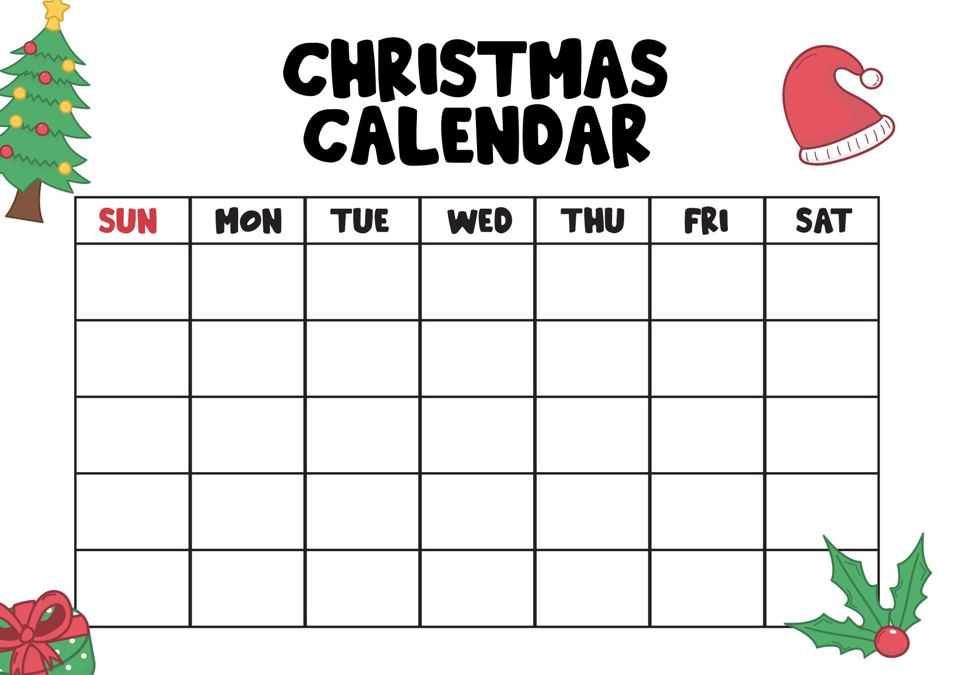 December Christmas Planner Calendar Printable