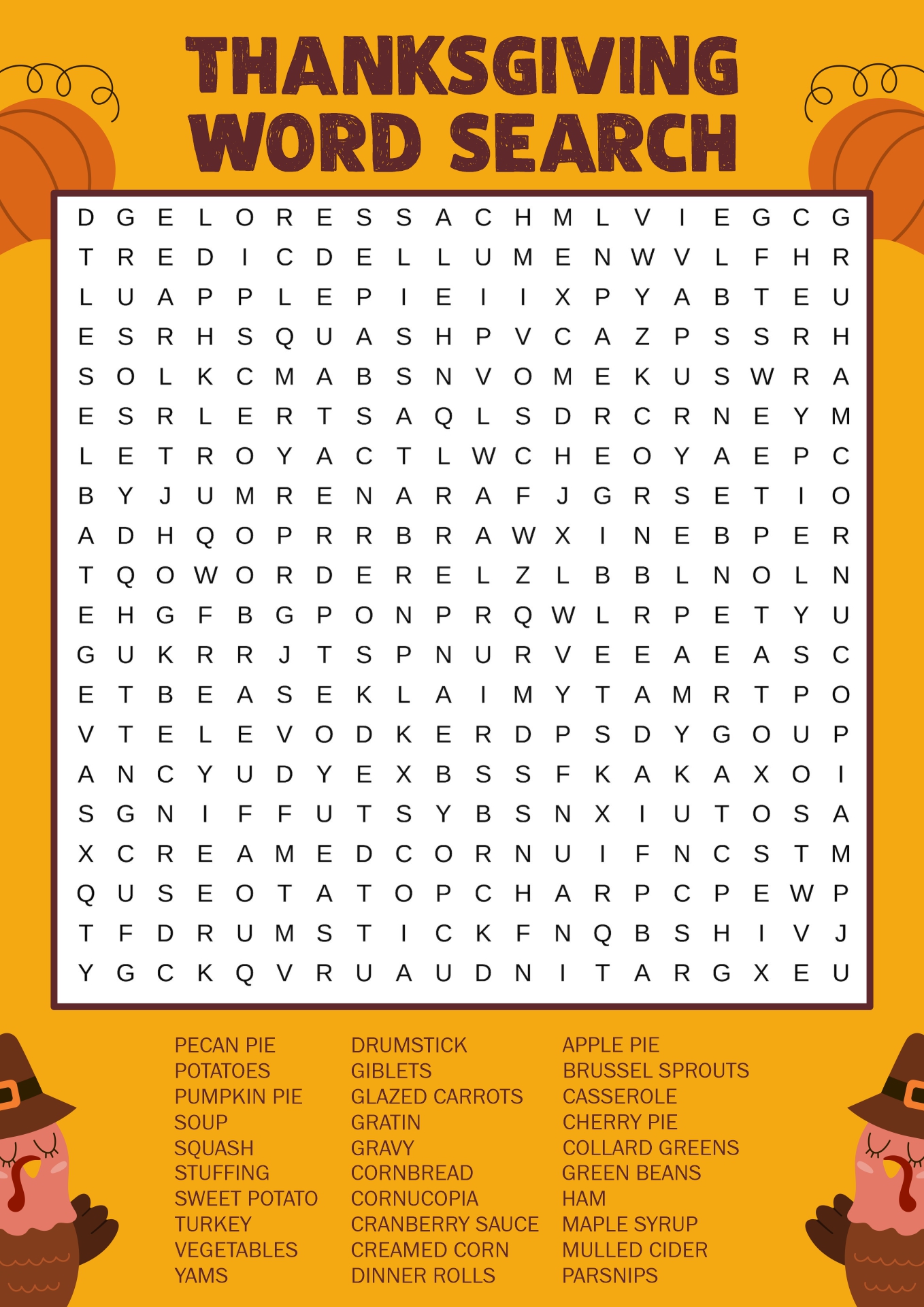 Difficult Thanksgiving Themed Word Searches