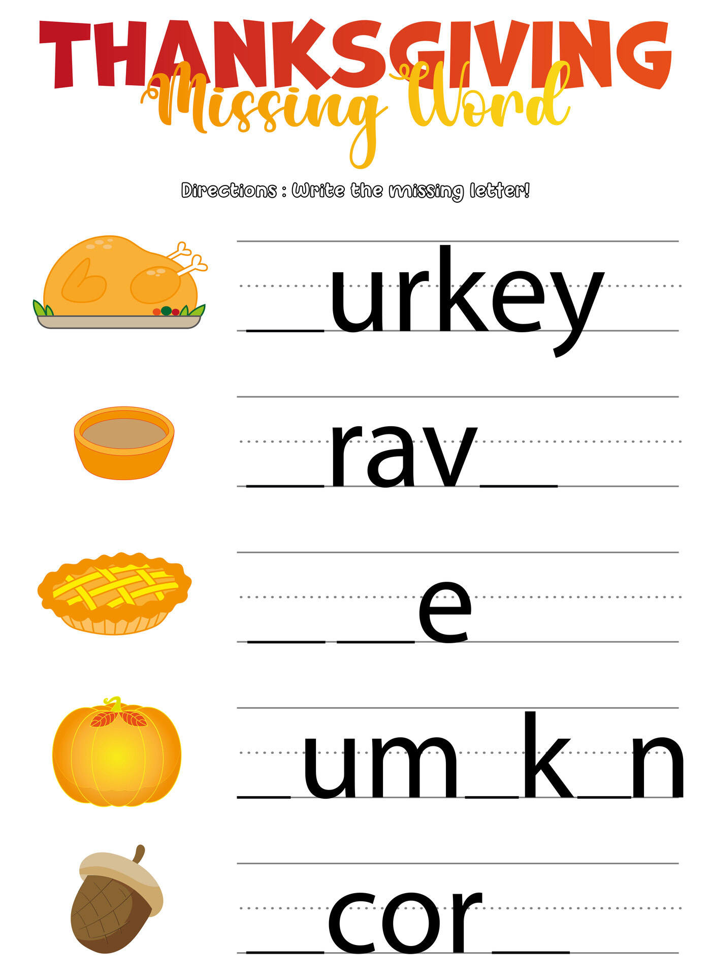 Early Education Thanksgiving Alphabet Practice