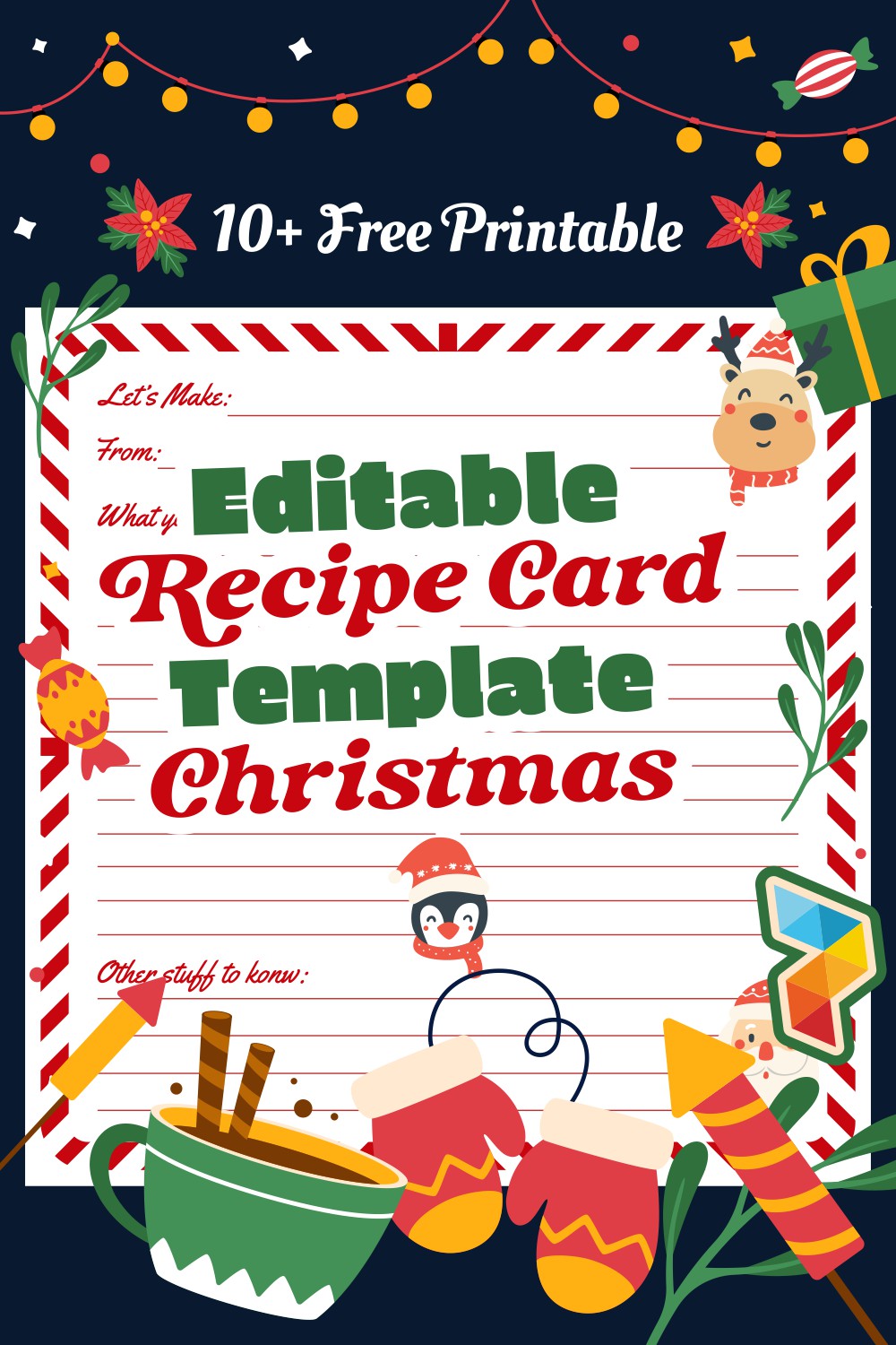 Editable  Recipe Card Template Christmas