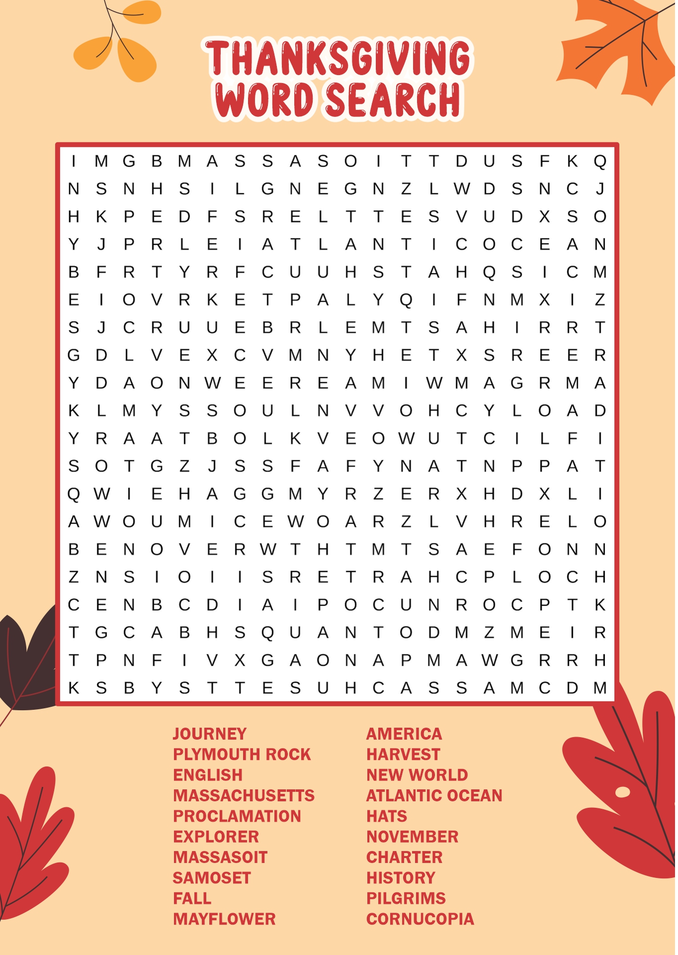 Expert Level Thanksgiving Word Search Games