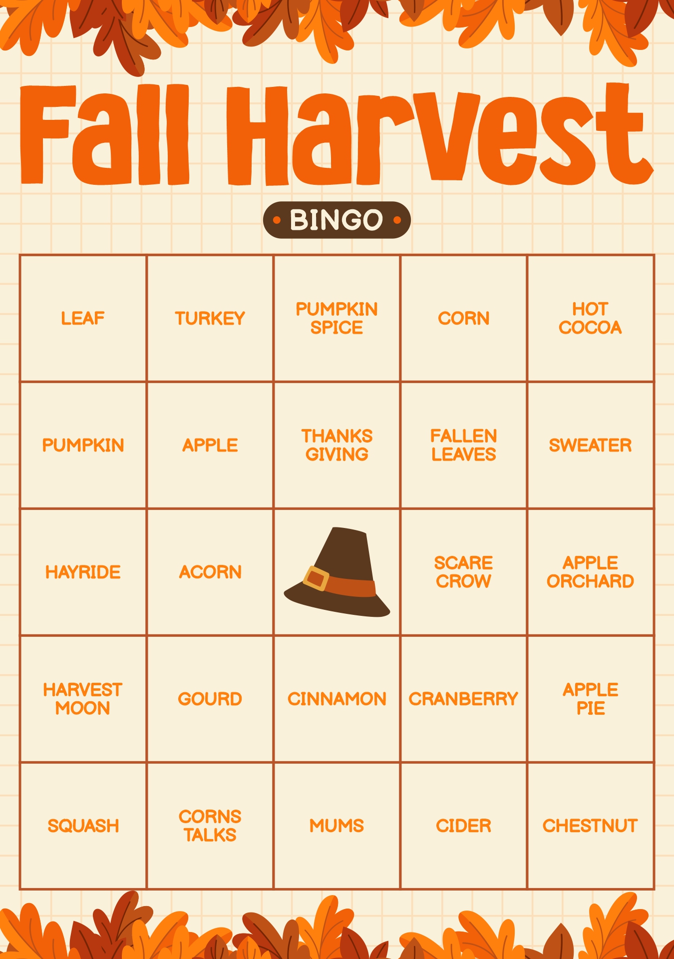 Fall Harvest Bingo Cards