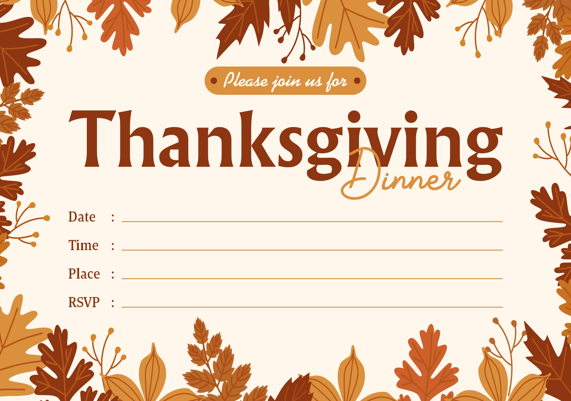 Fall Themed Thanksgiving Dinner Invitation Printable