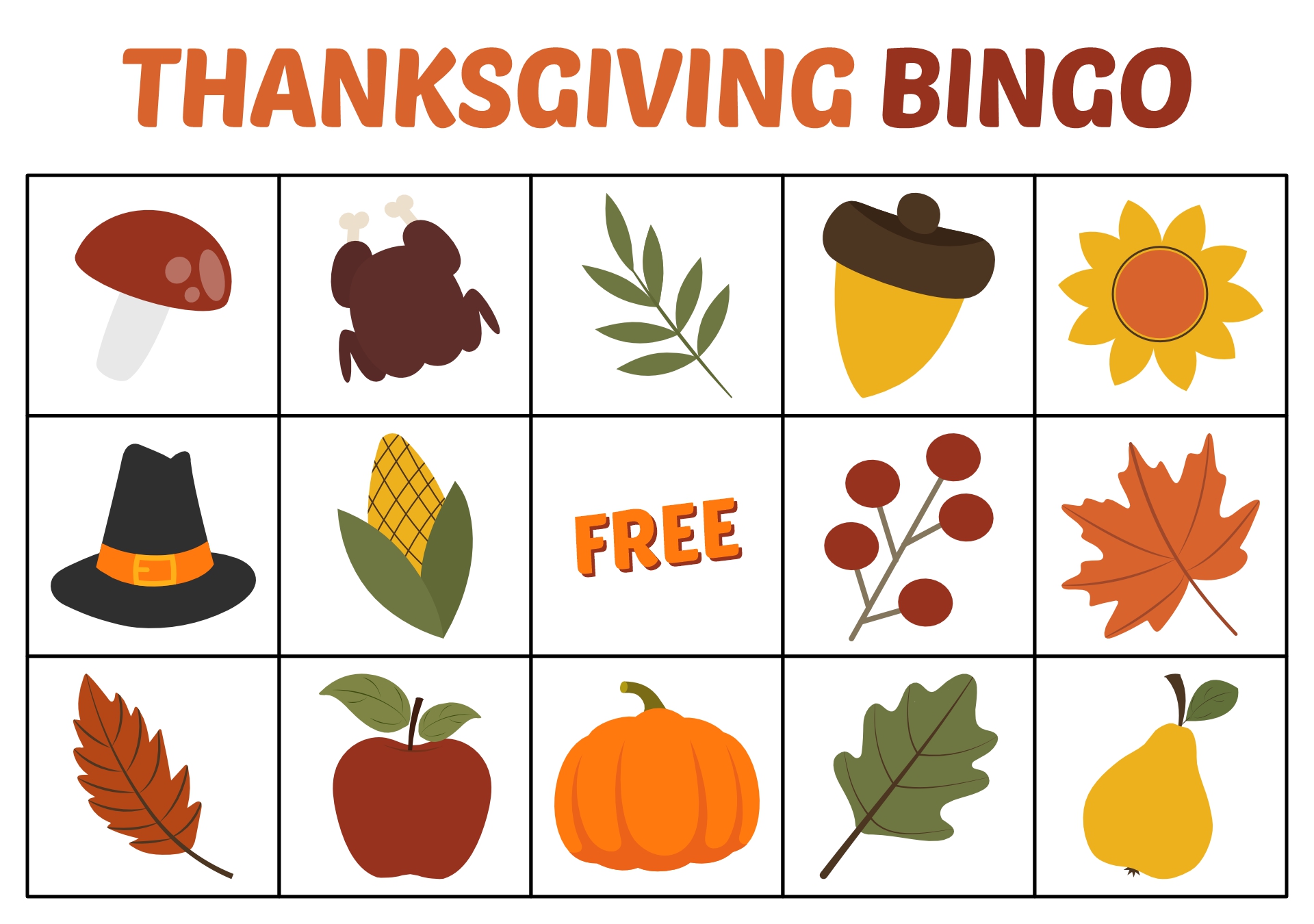 Family Thanksgiving Bingo Game Printable