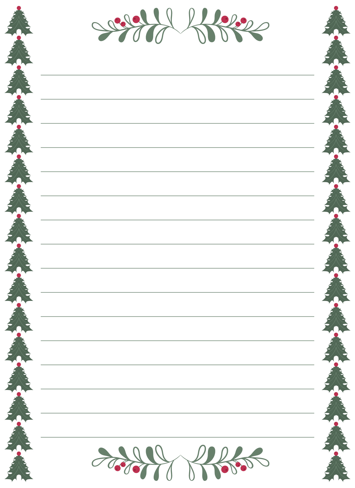 Festive Christmas Tree Border Lined Writing Sheets