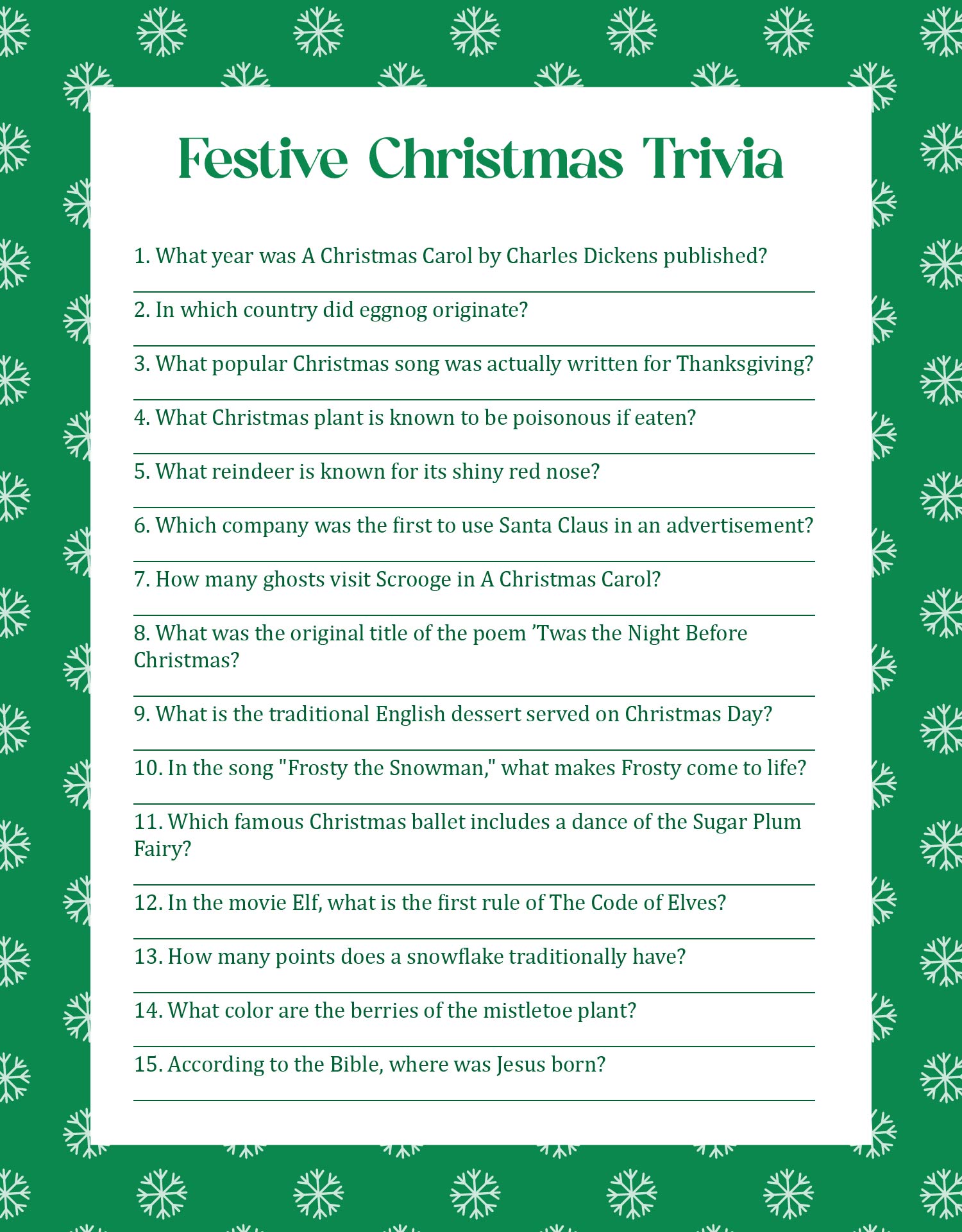 Festive Christmas Trivia Cards for Party Games