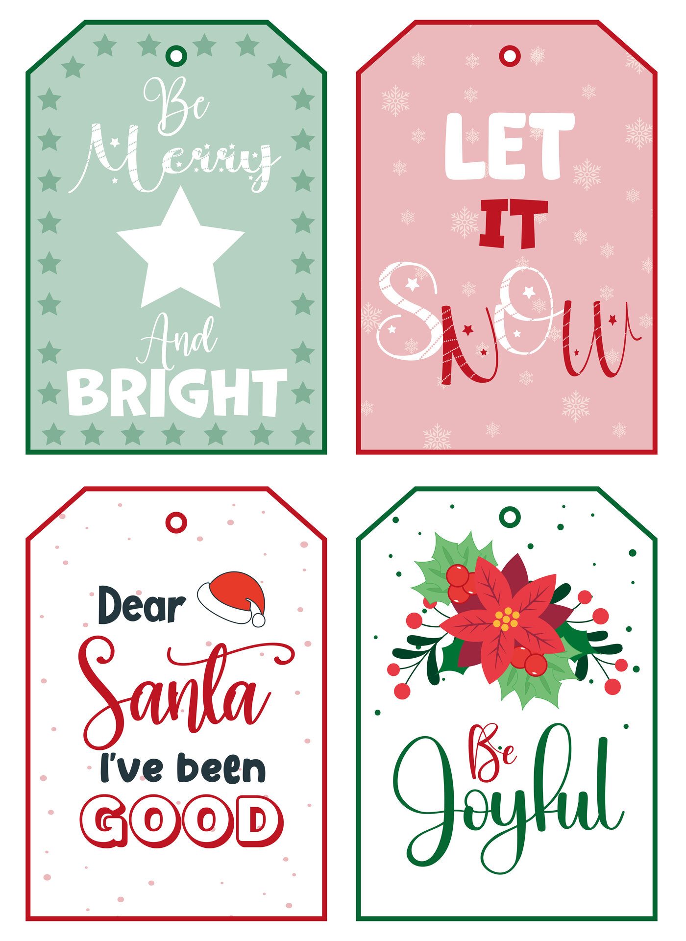 Festive Holly Cute Christmas Gift Tags Printable