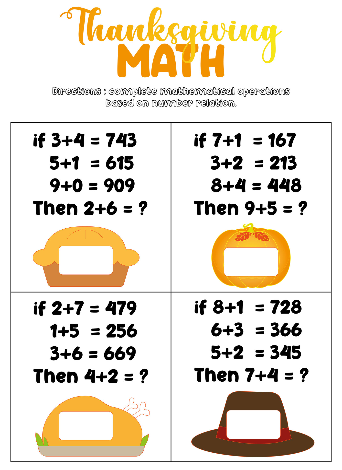 Fourth Grade Thanksgiving Math Problem Solving Sheets