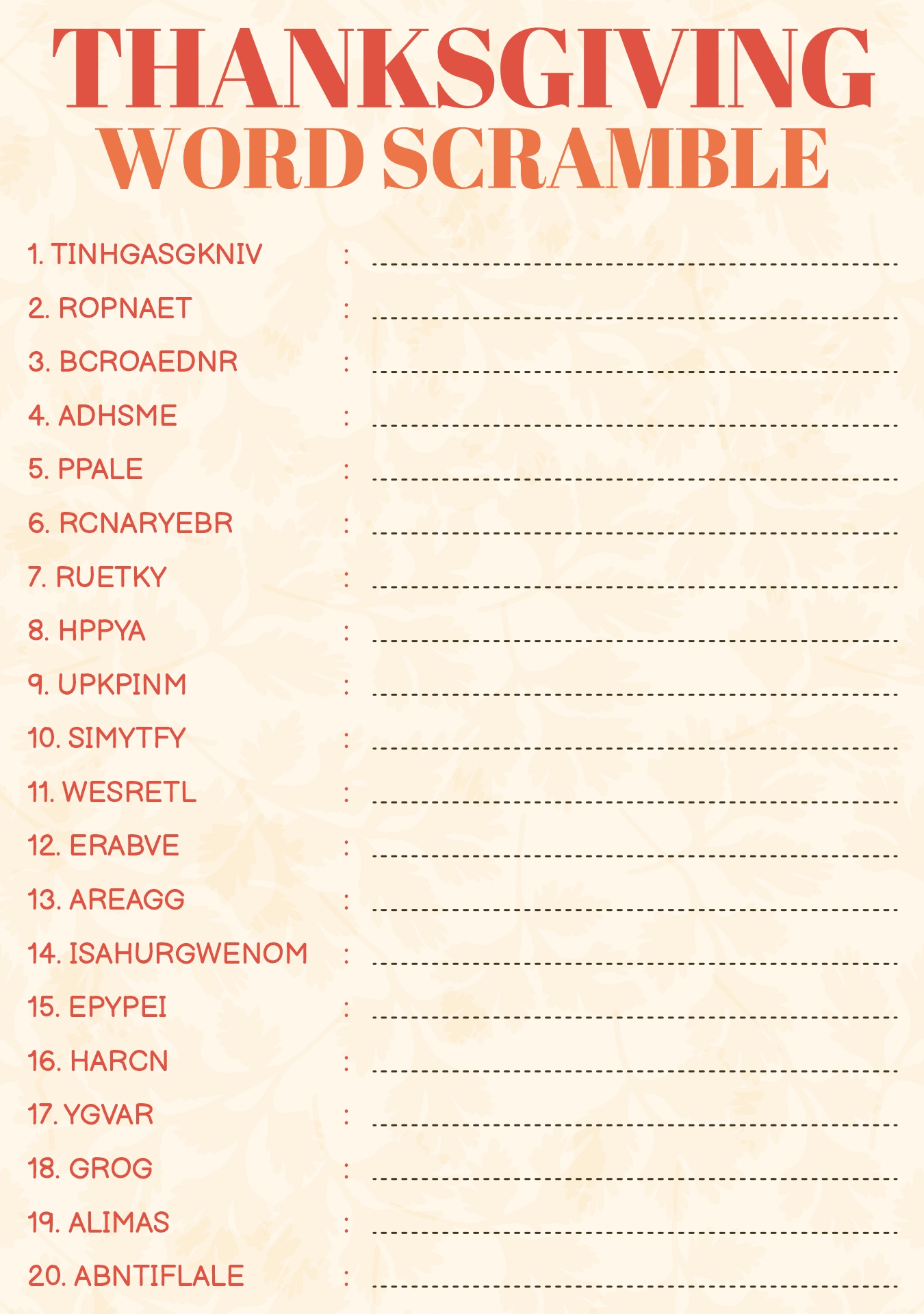 Friendsgiving Game Word Scramble Game