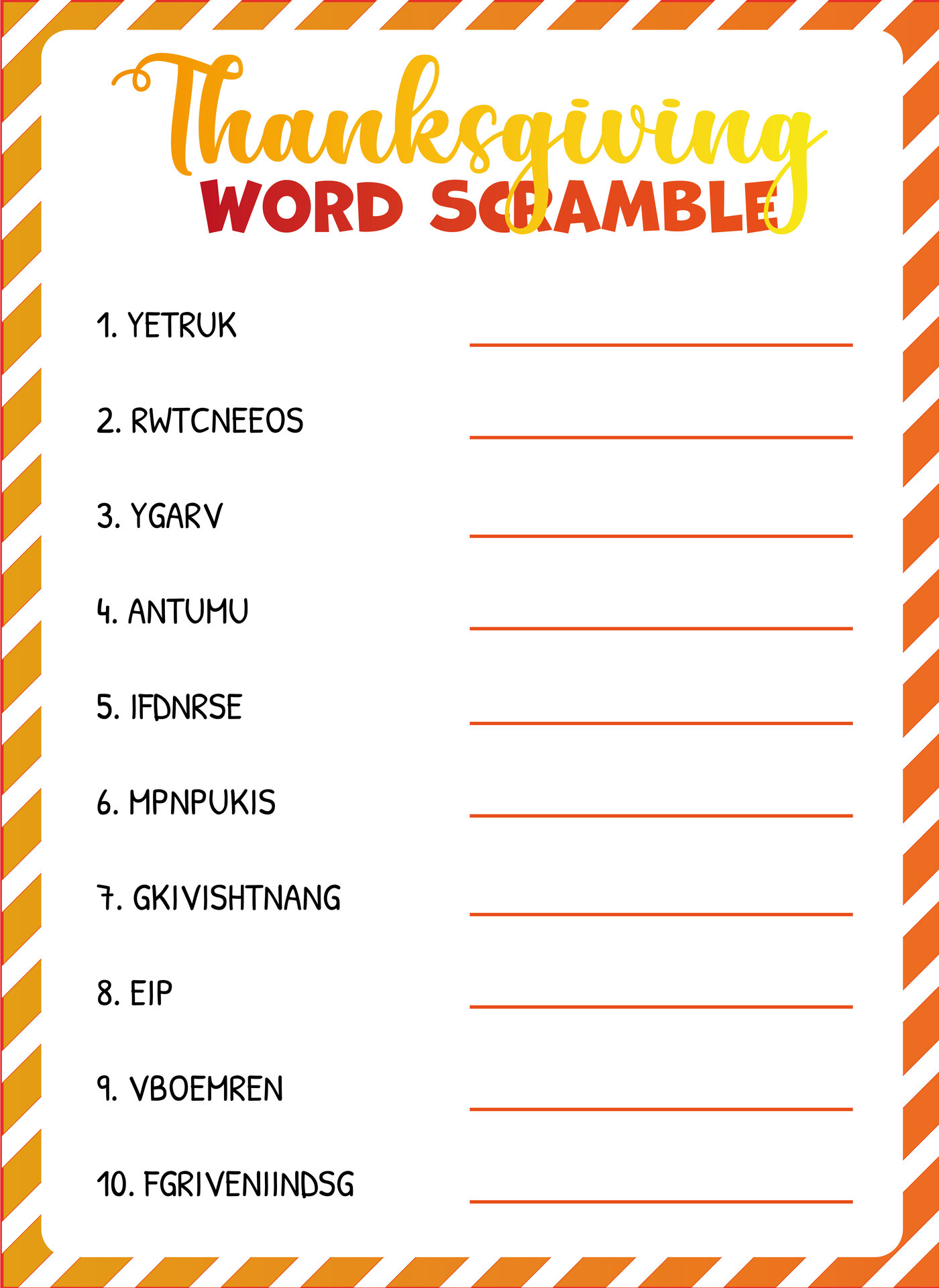 Friendsgiving Word Scramble Template