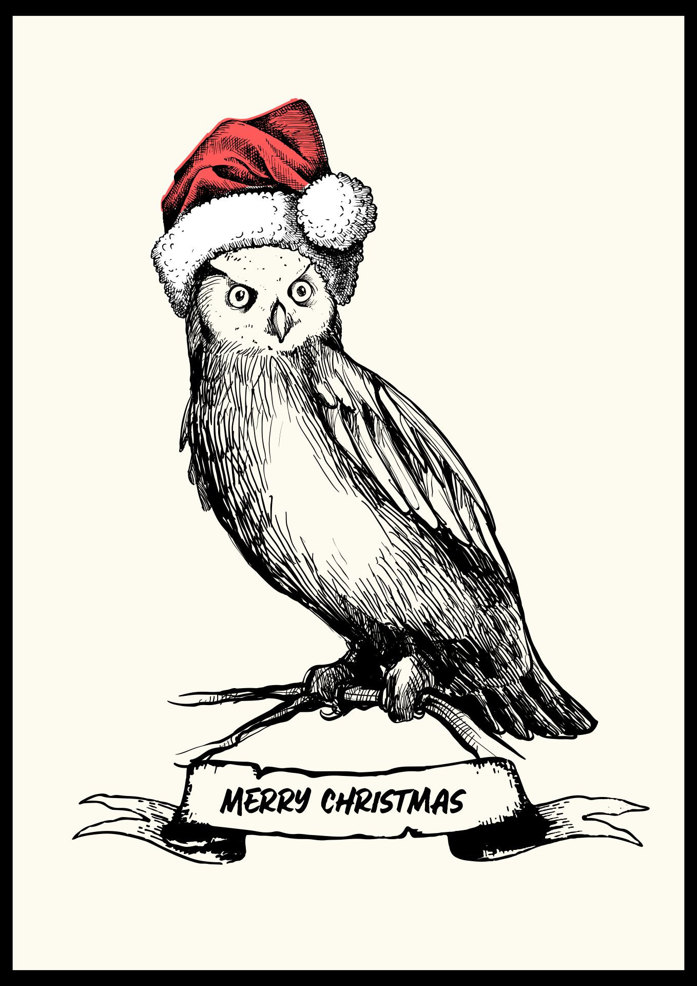 Hand-Drawn Owl Christmas Cards Printables