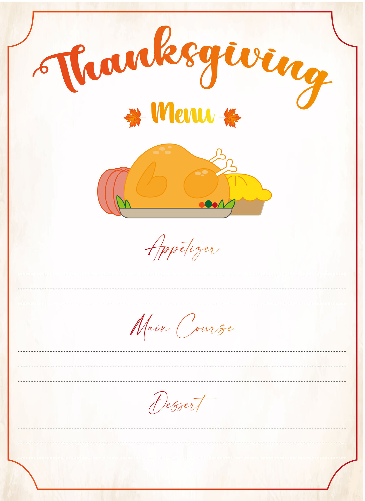 Happy Thanksgiving Dinner Menu Sign