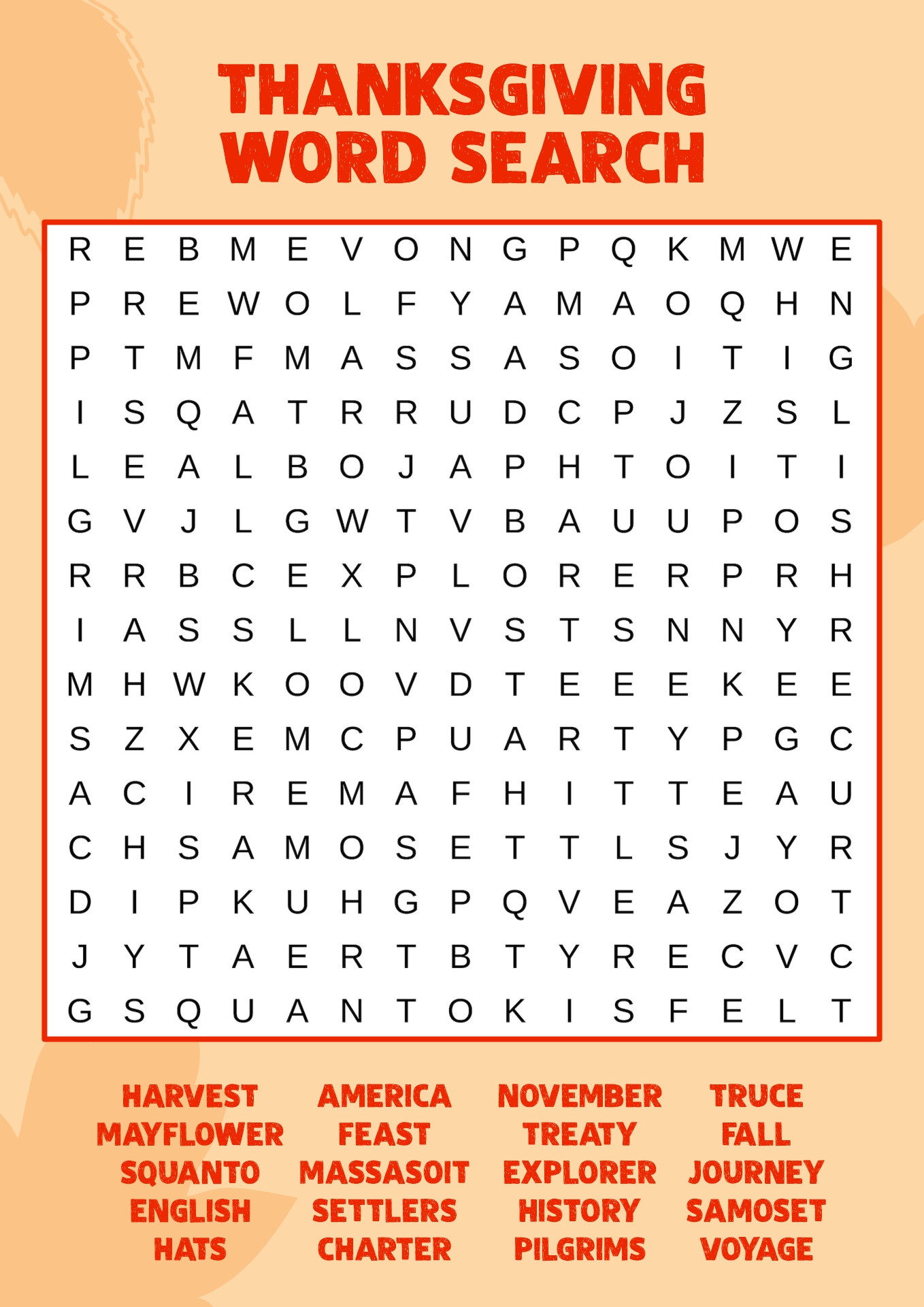 Hard Thanksgiving Word Search Printables