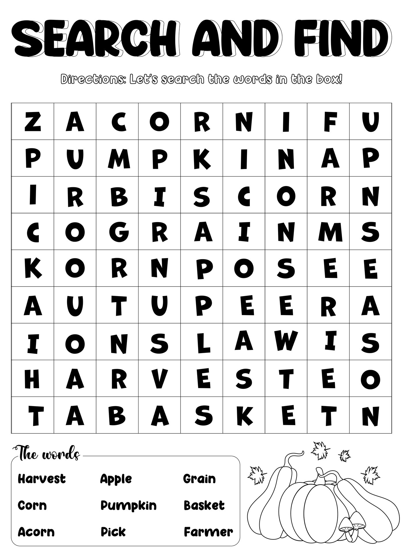 Harvest Festival Hidden Elements Worksheets