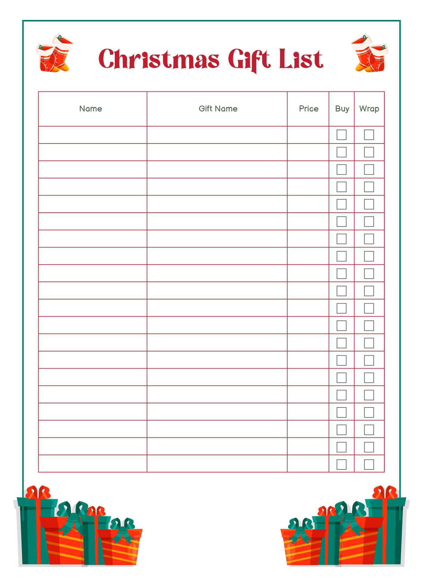 Holiday Gift List Planner Printable