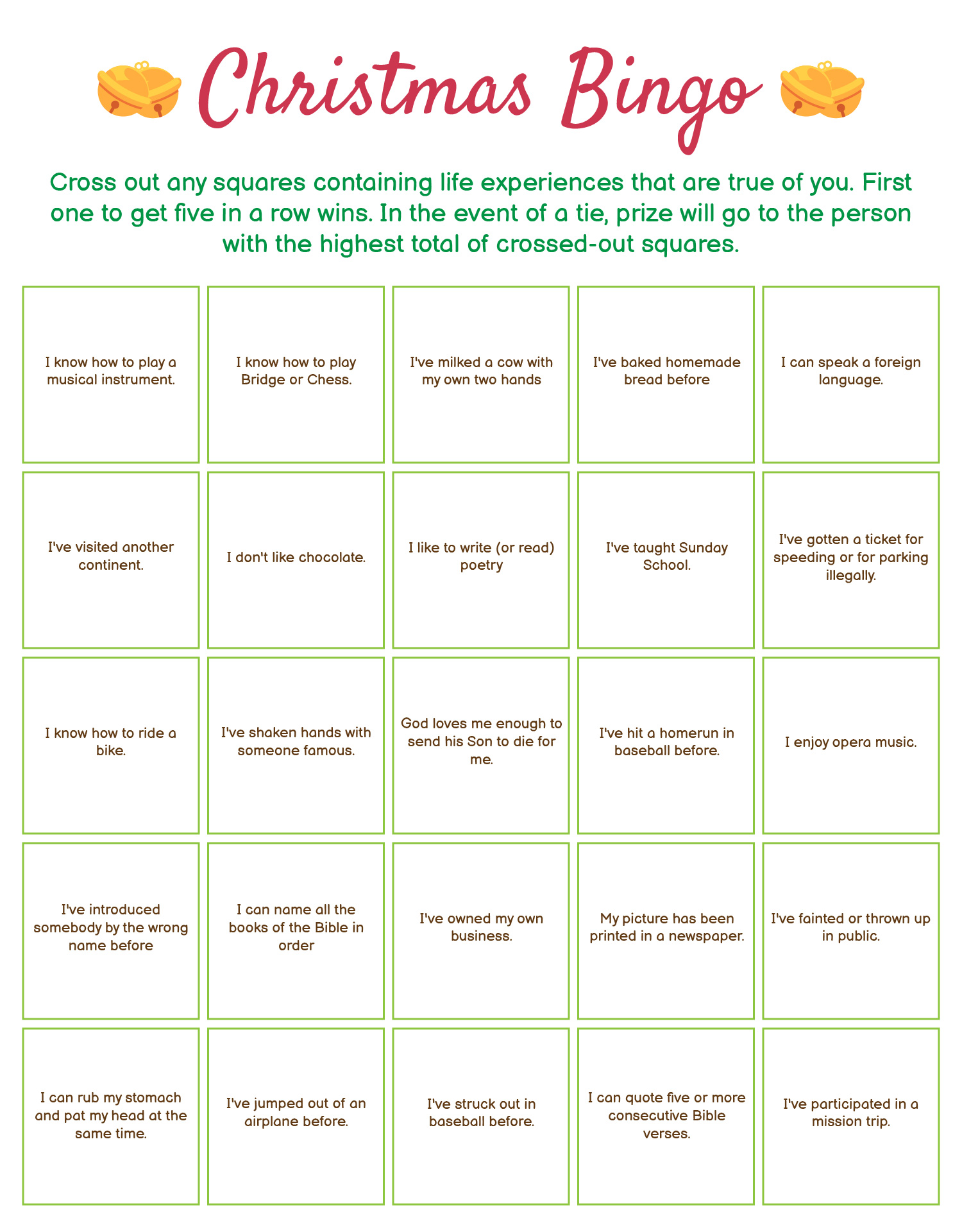 Holiday Ice Breaker Bingo Game Printable