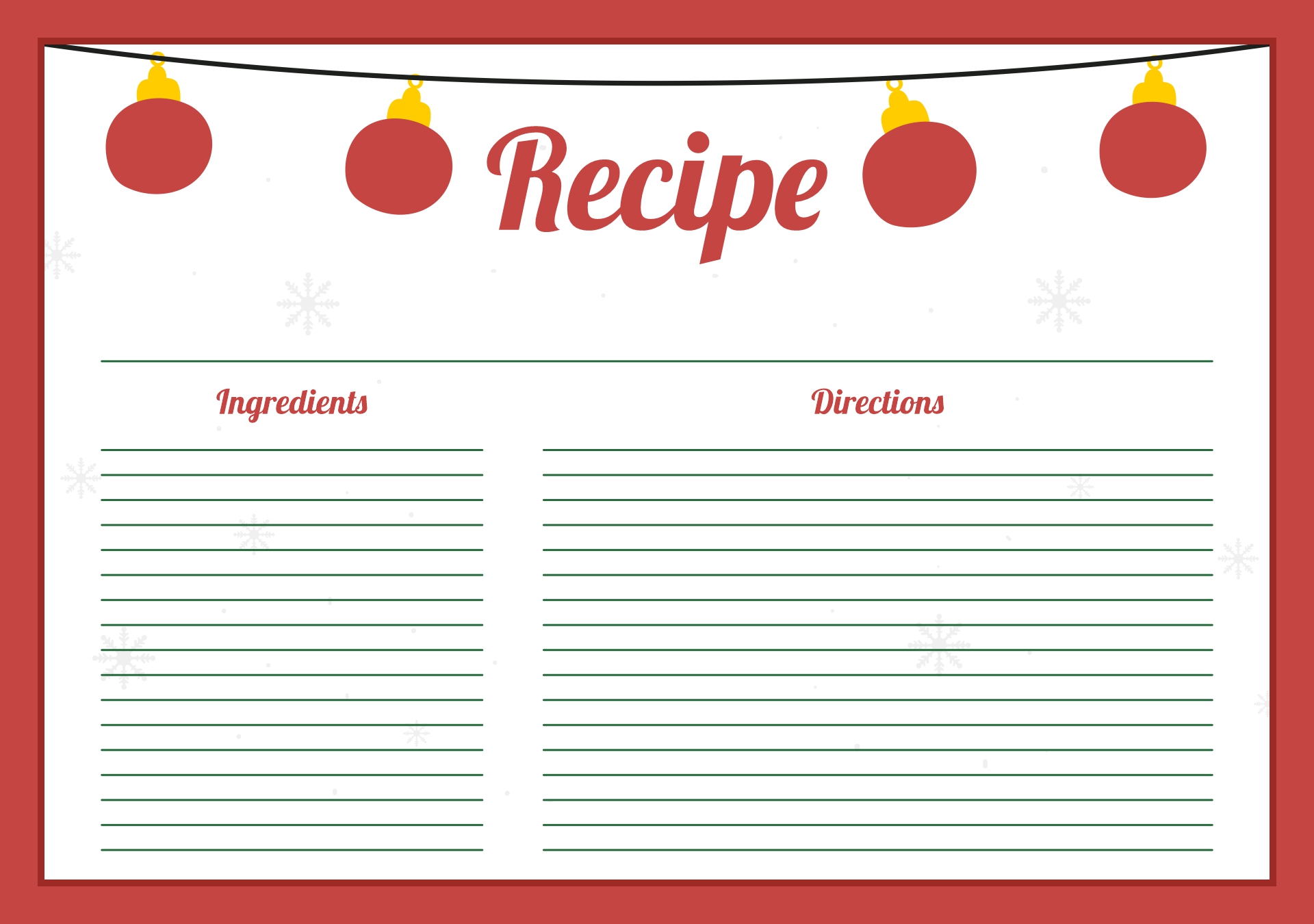 Holiday Recipe Card Collection Printable