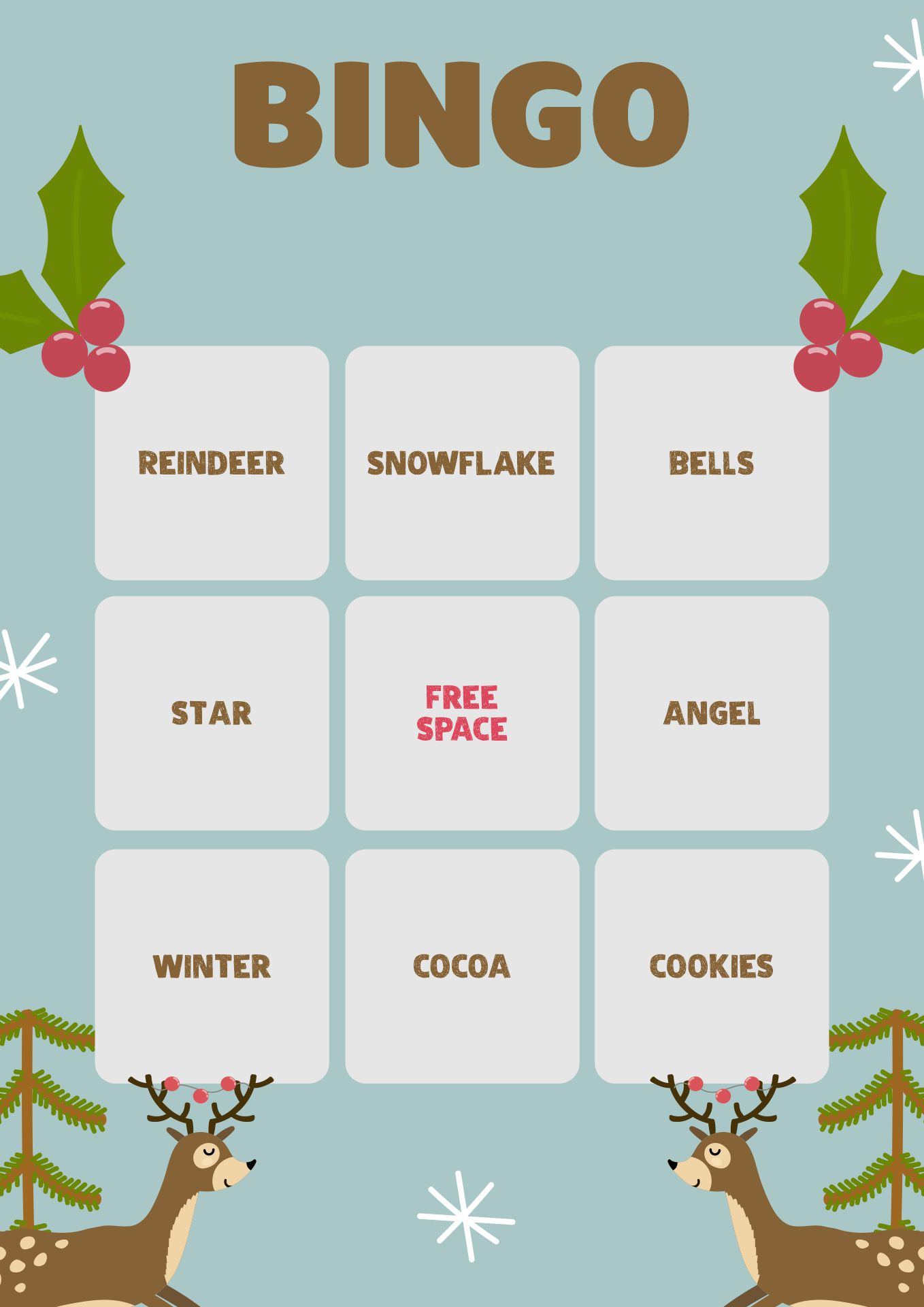 Holiday-Themed Bingo Printables with Reindeer