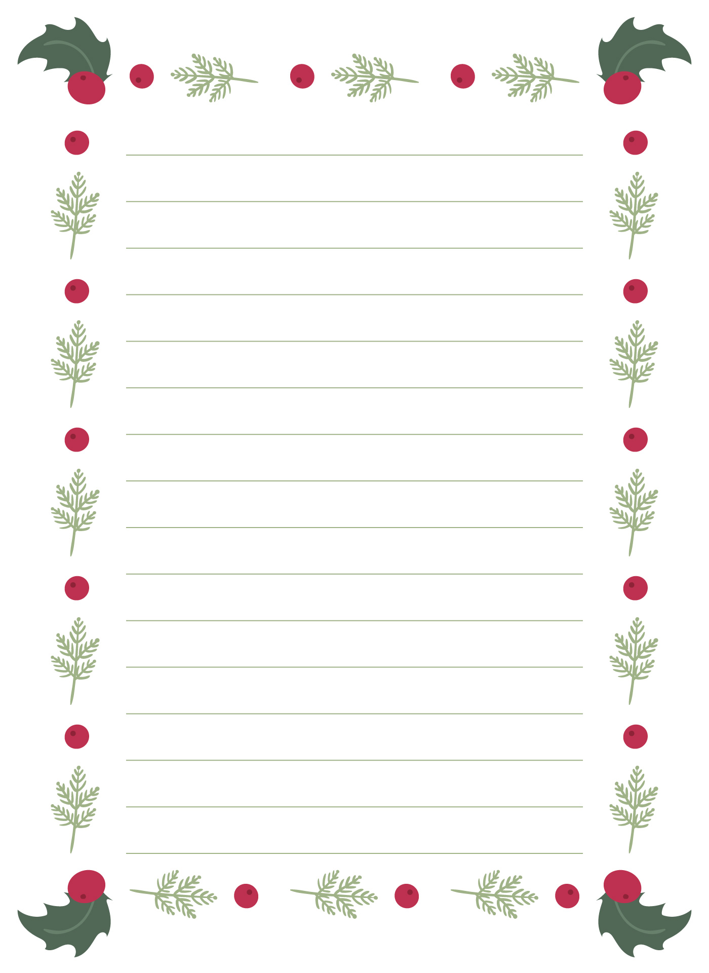 Holly and Berries Christmas Lined Writing Paper Design