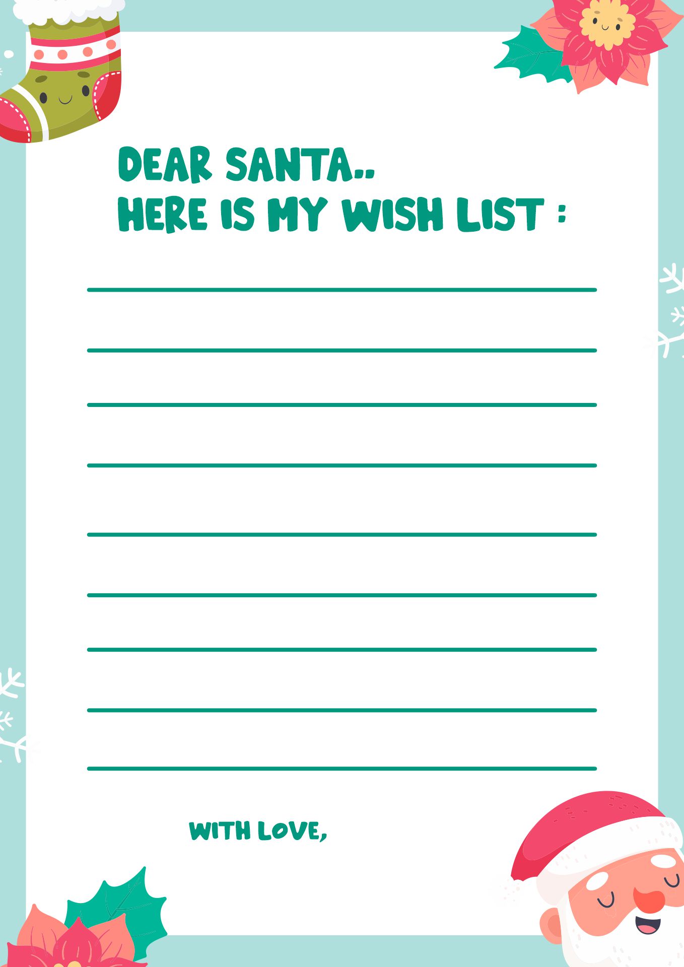 Kids Christmas List to Santa Printable