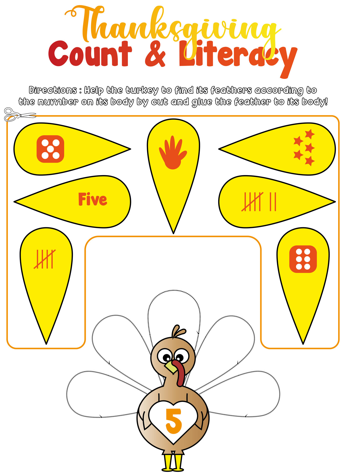 Math & Literacy Thanksgiving Preschool Worksheet