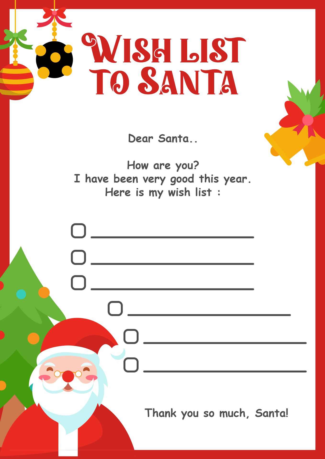 My Wish List to Santa Printable