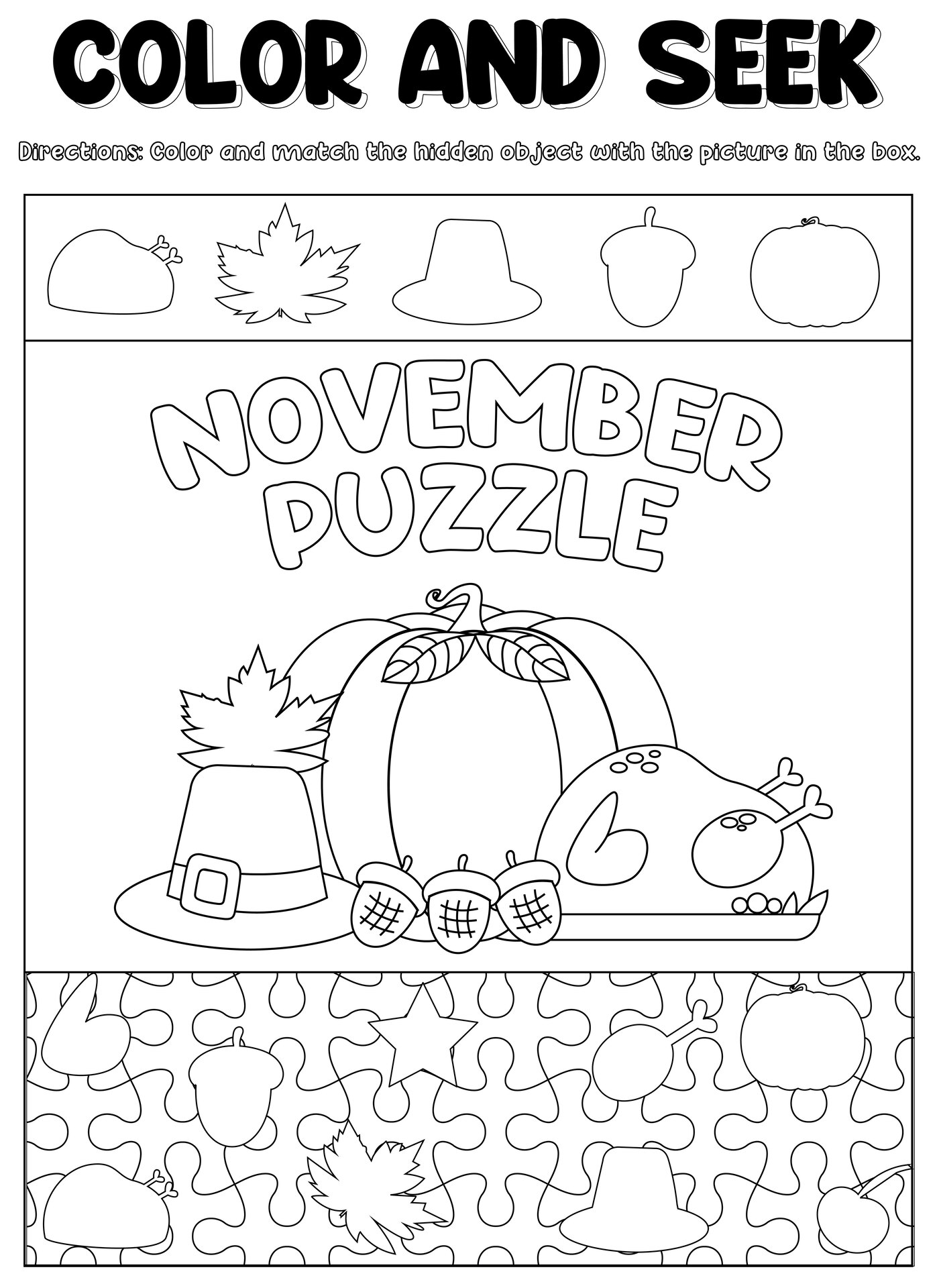 November Hidden Pictures Puzzle Sheets