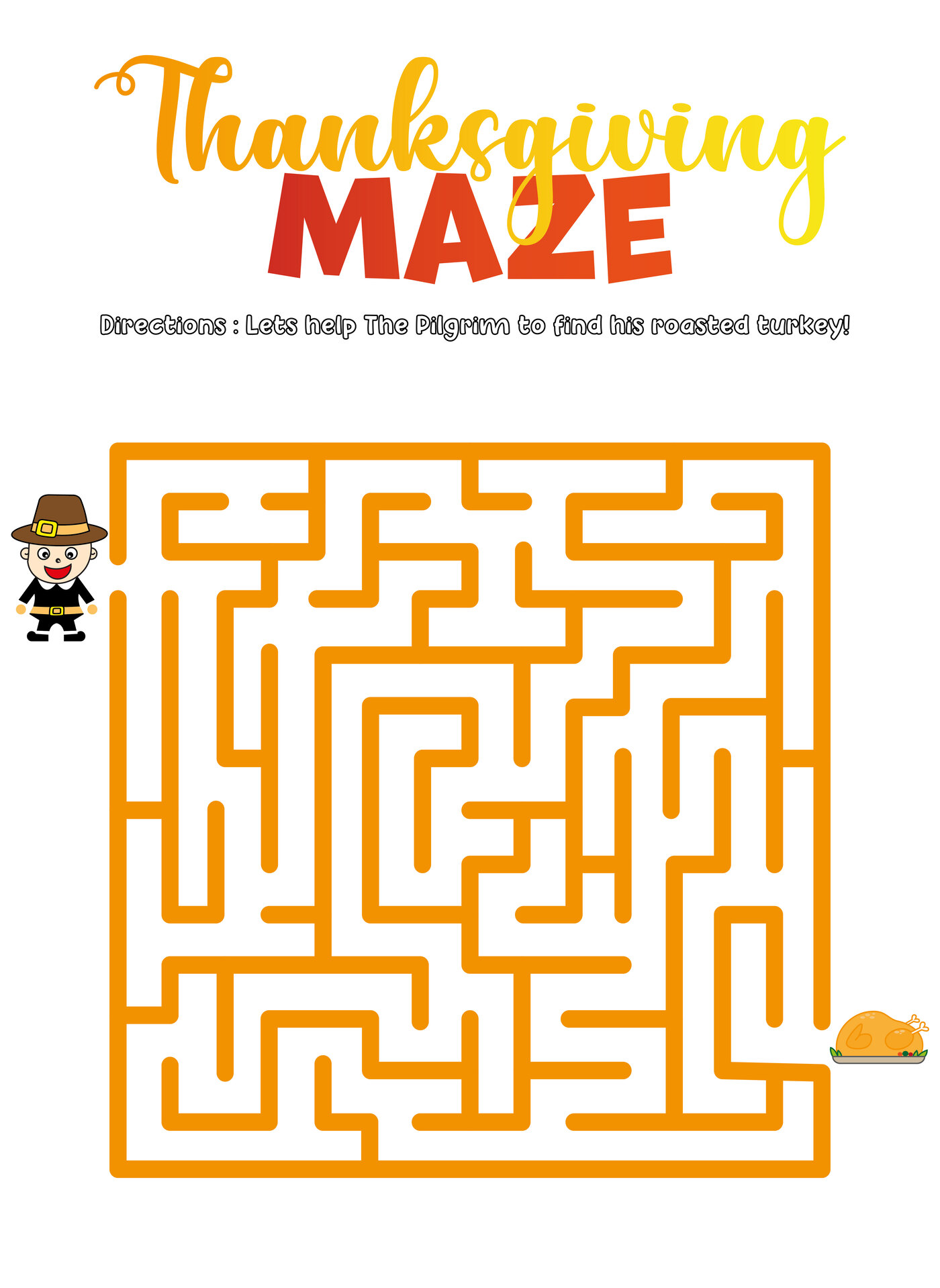 Preschool Thanksgiving Maze Puzzles