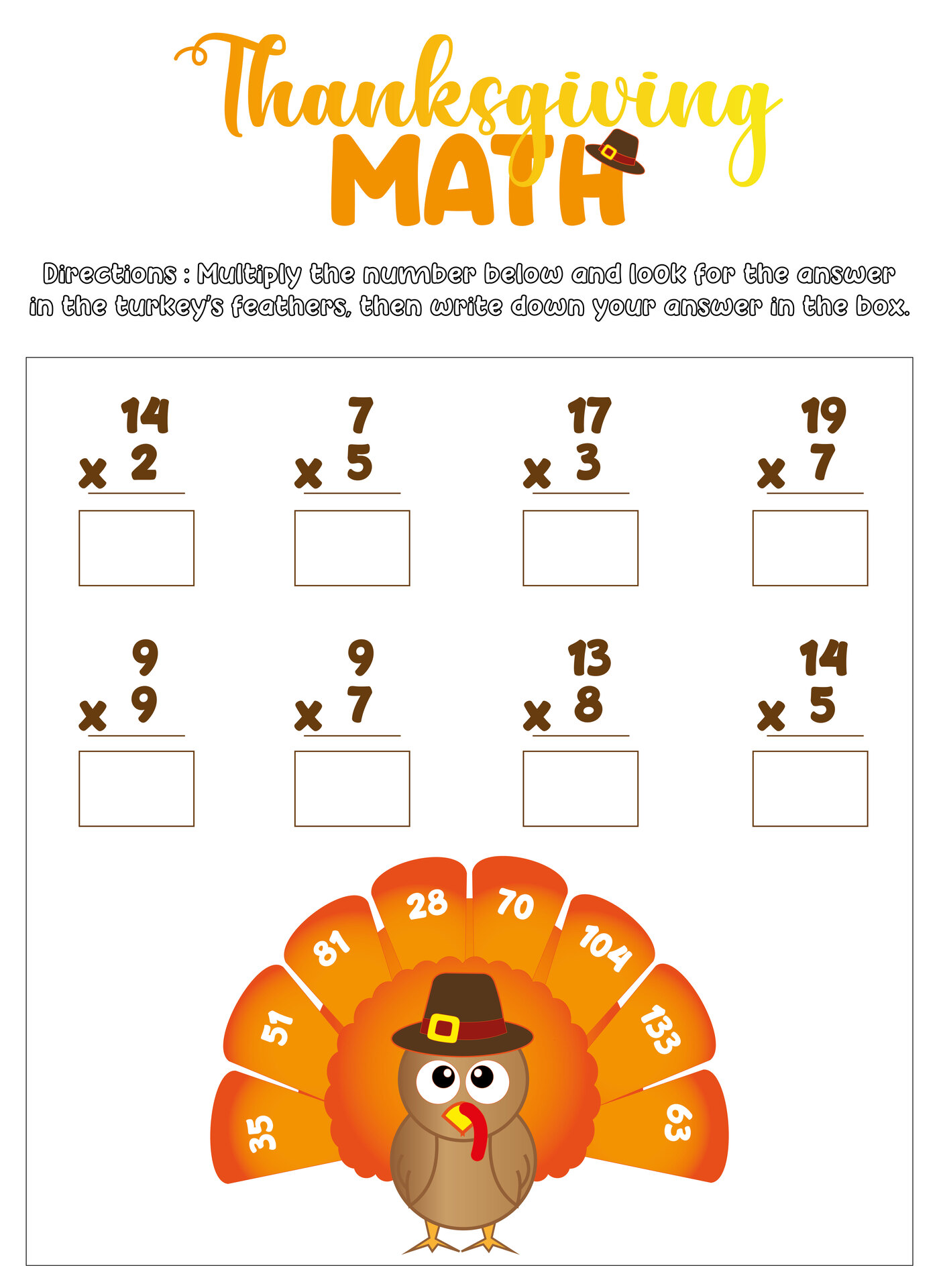 Printable 4th Grade Math Activities for Thanksgiving