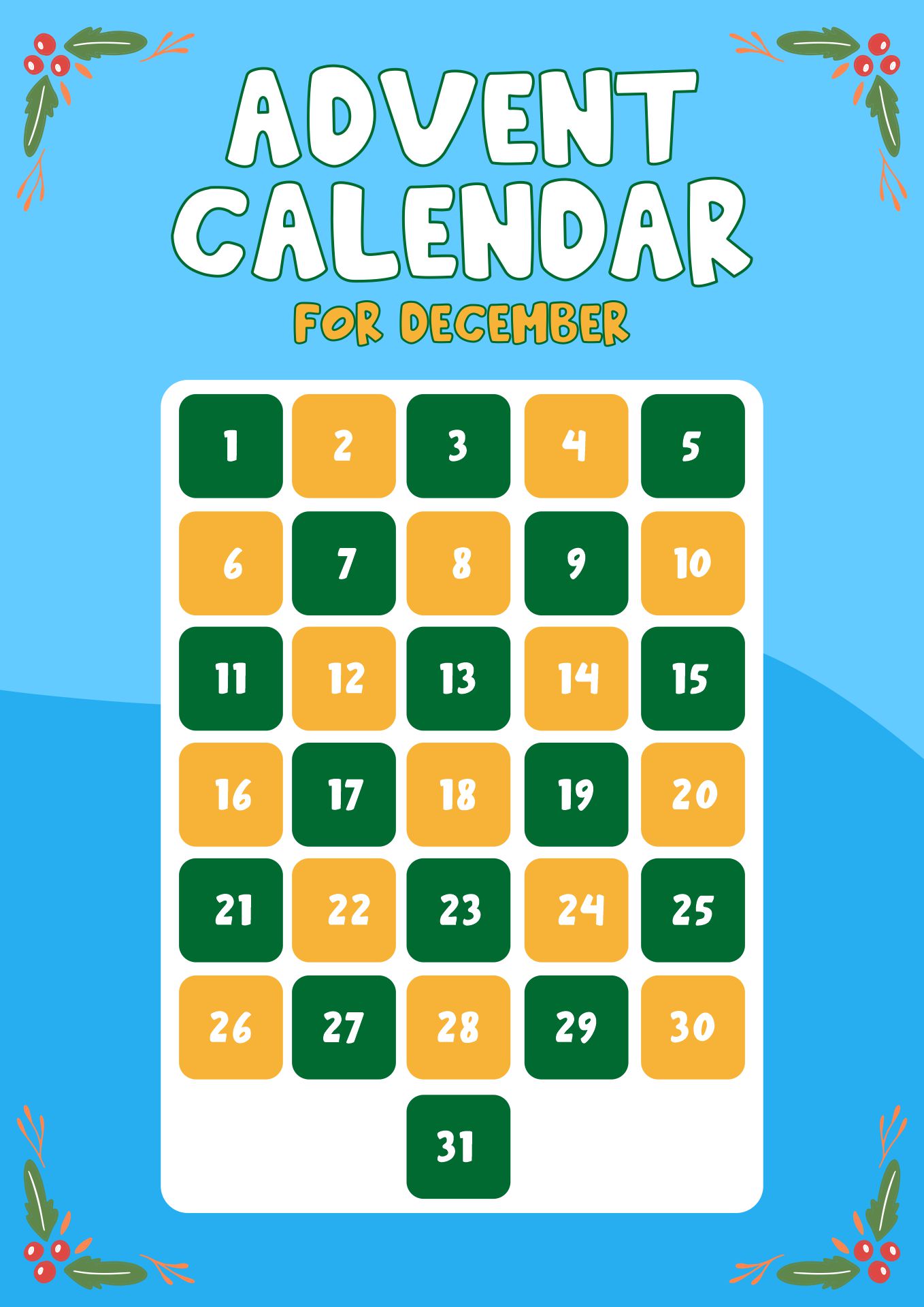 Printable Advent Calendar for December