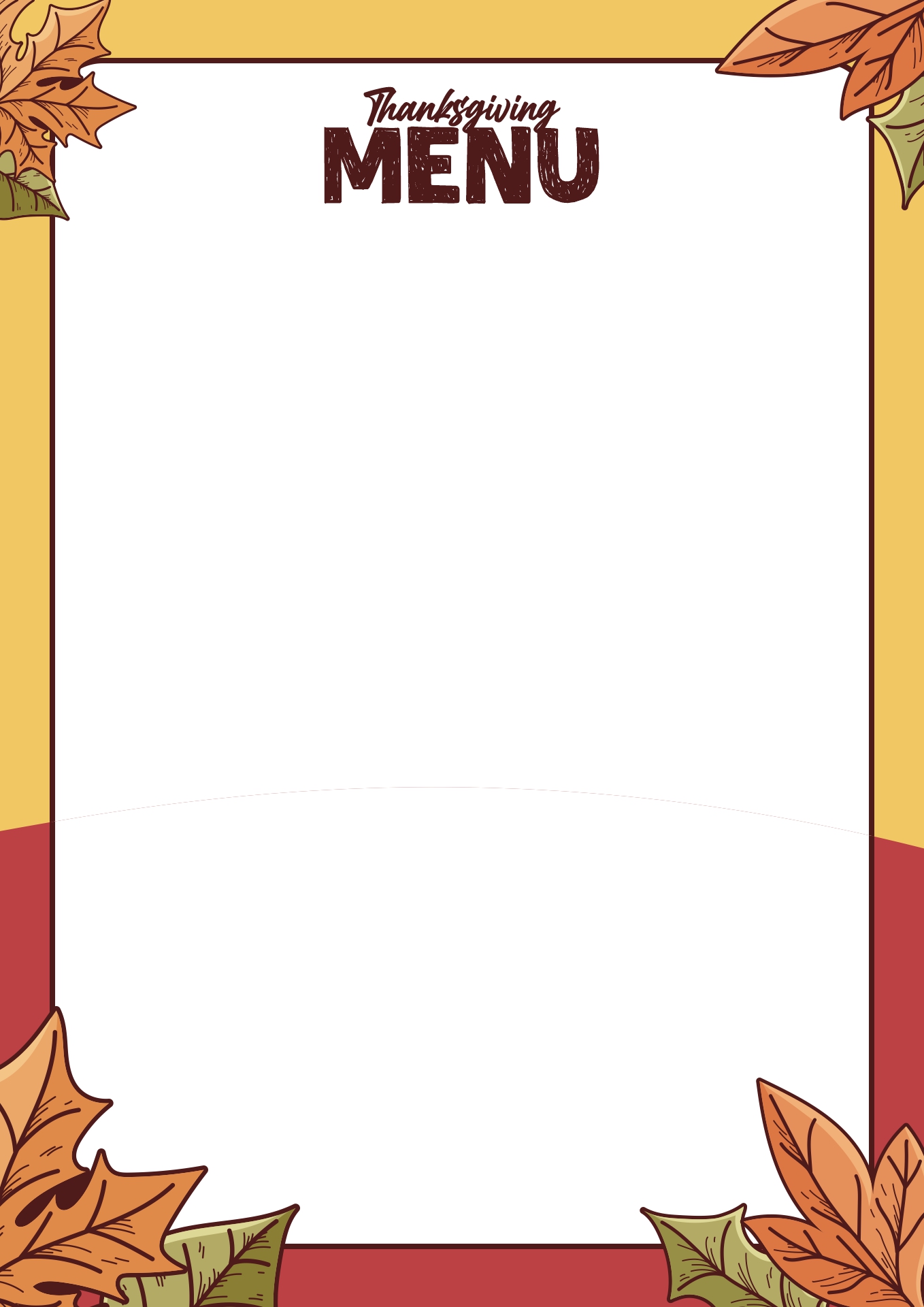 Printable Blank Menu for Thanksgiving Feast