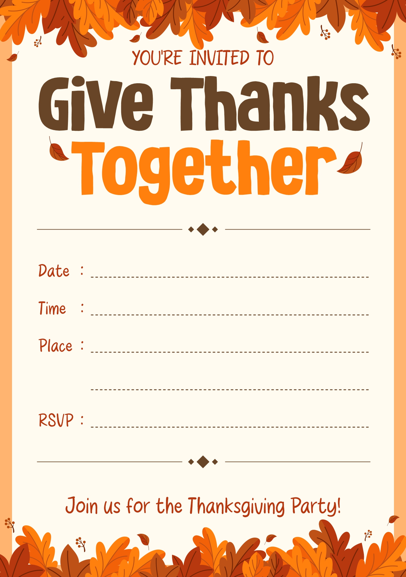 Printable Blank Thanksgiving Invitation Cards