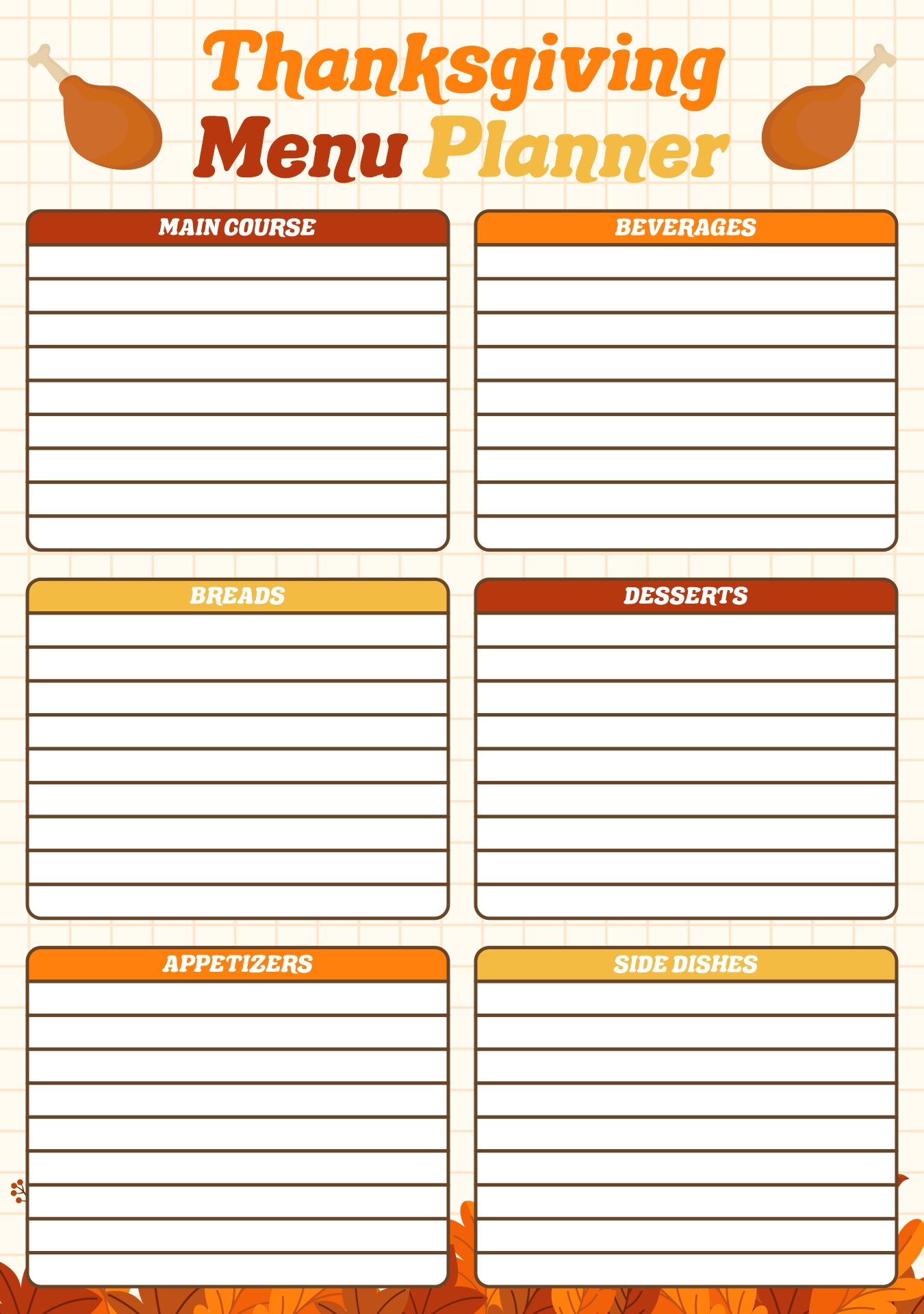 Printable Blank Thanksgiving Menu Planner