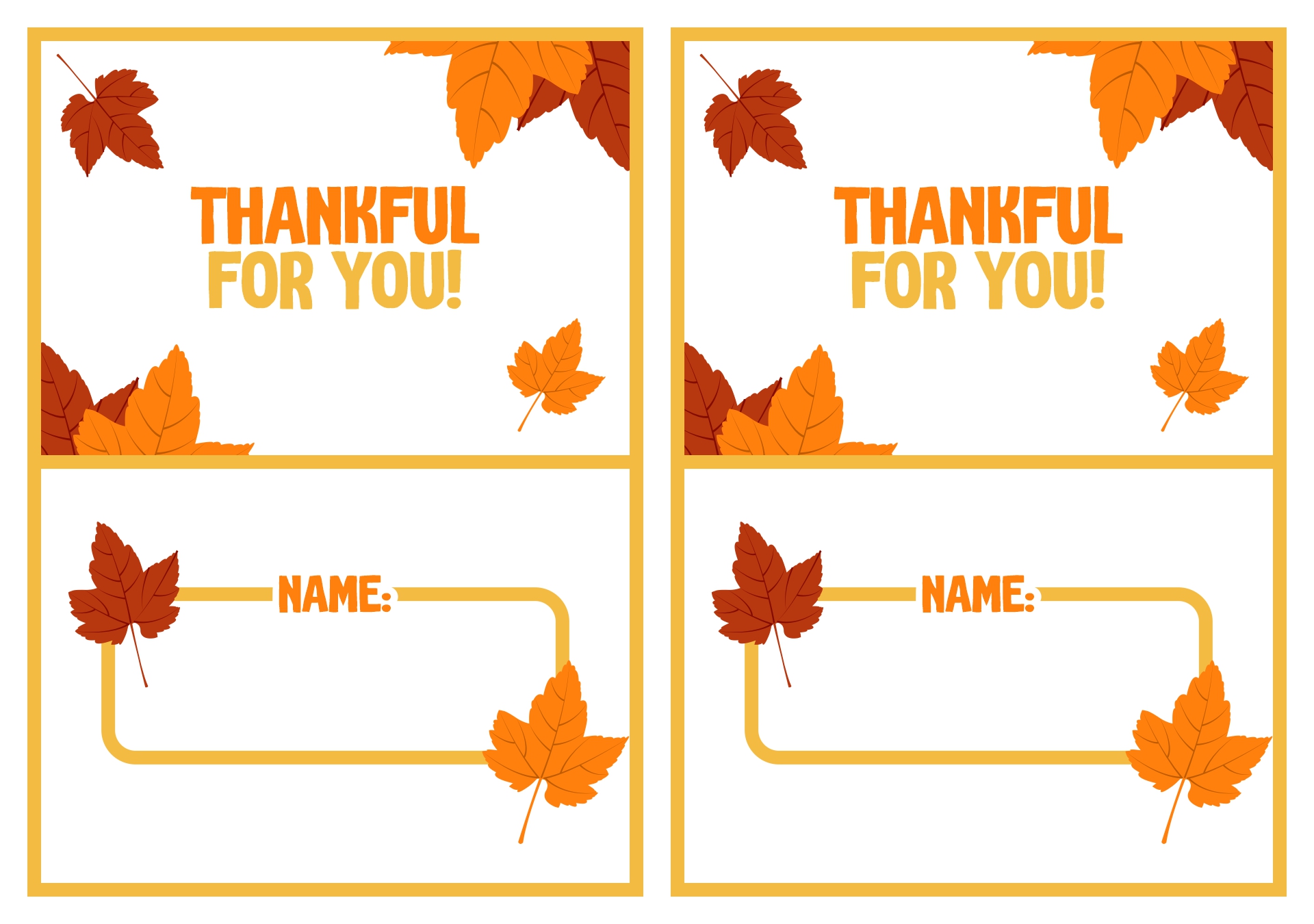 Printable Blank Thanksgiving Place Cards