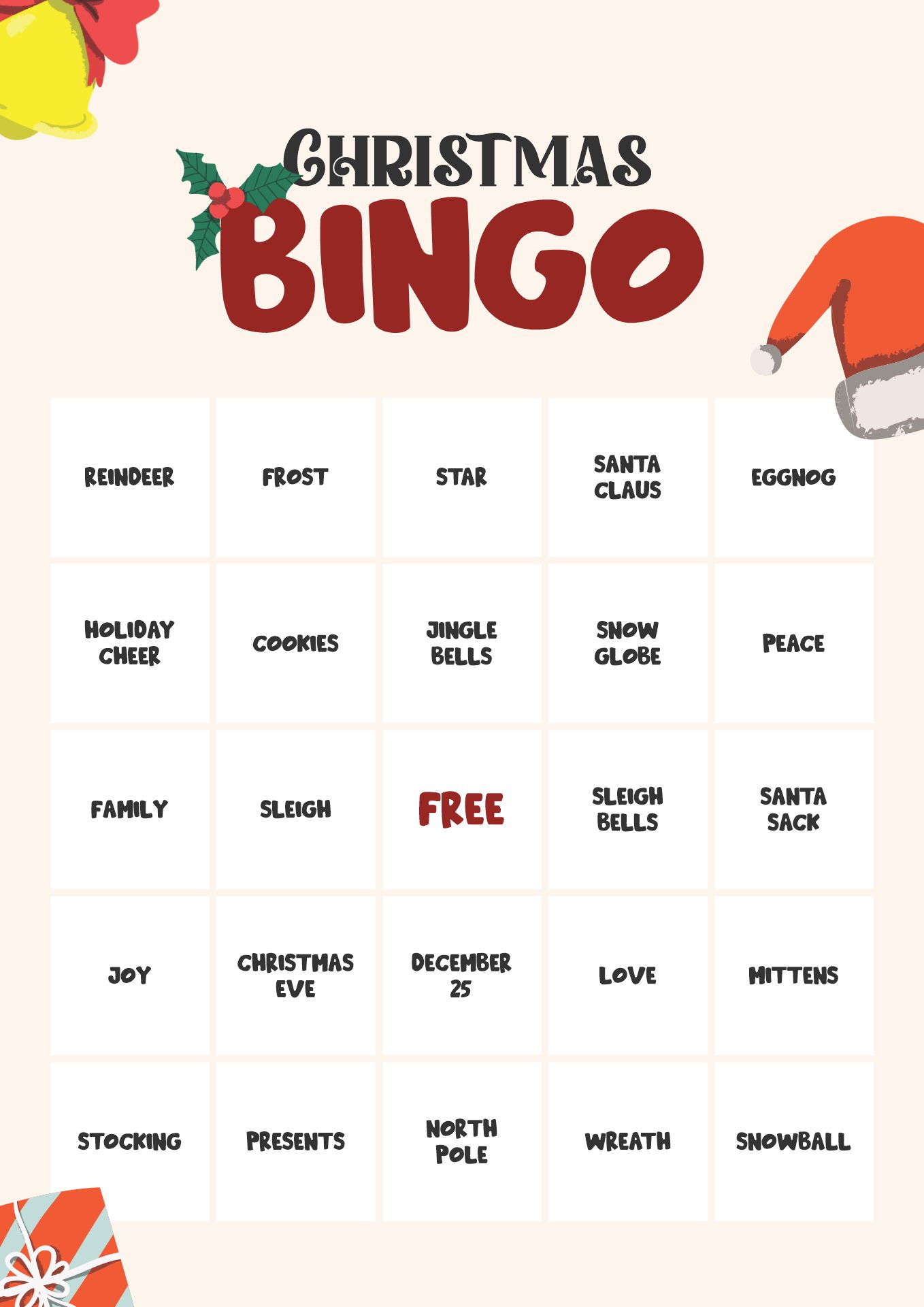 Printable Christmas Bingo Cards for Family Game Night