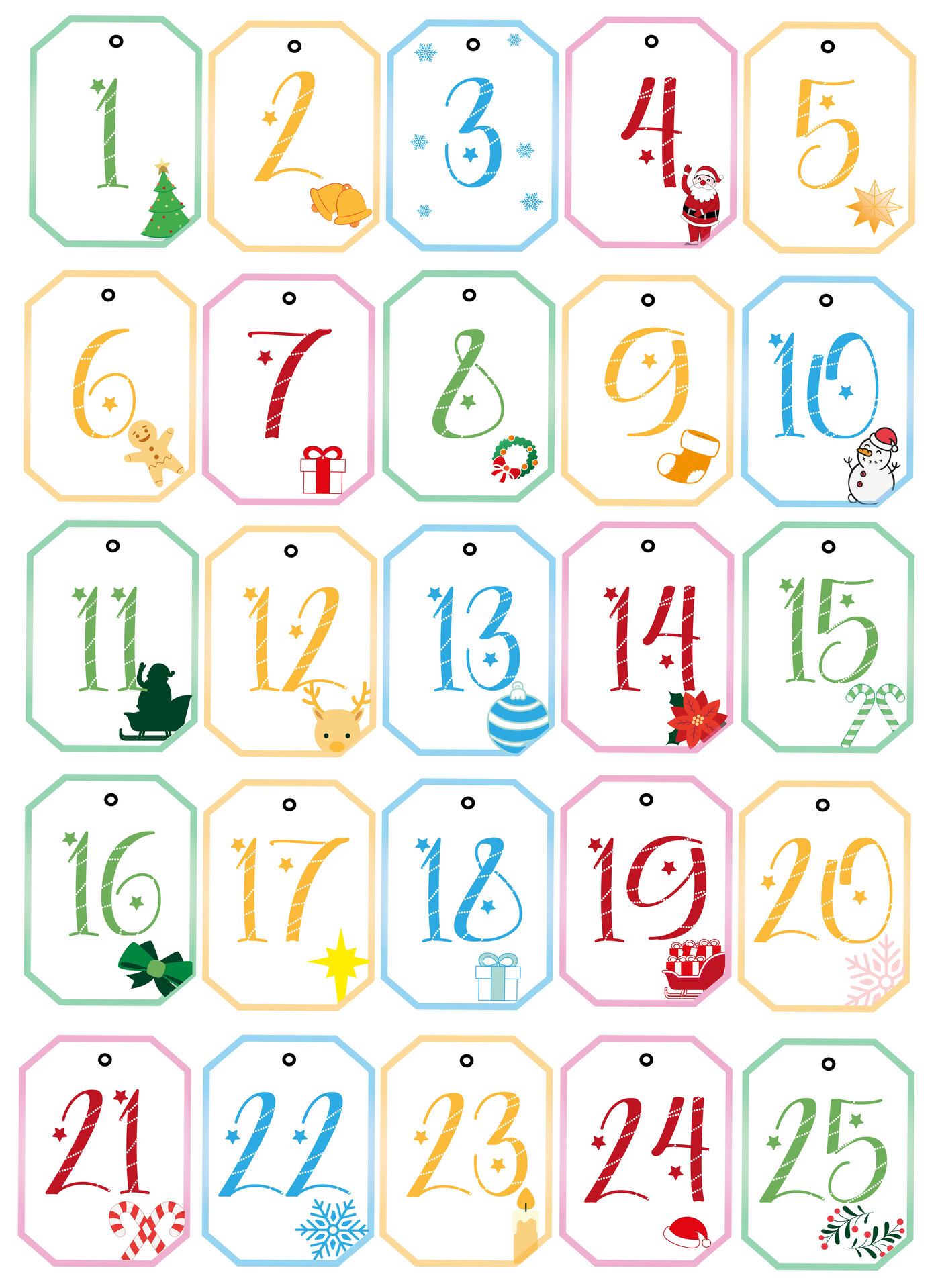 Printable Christmas Countdown Bag Tags