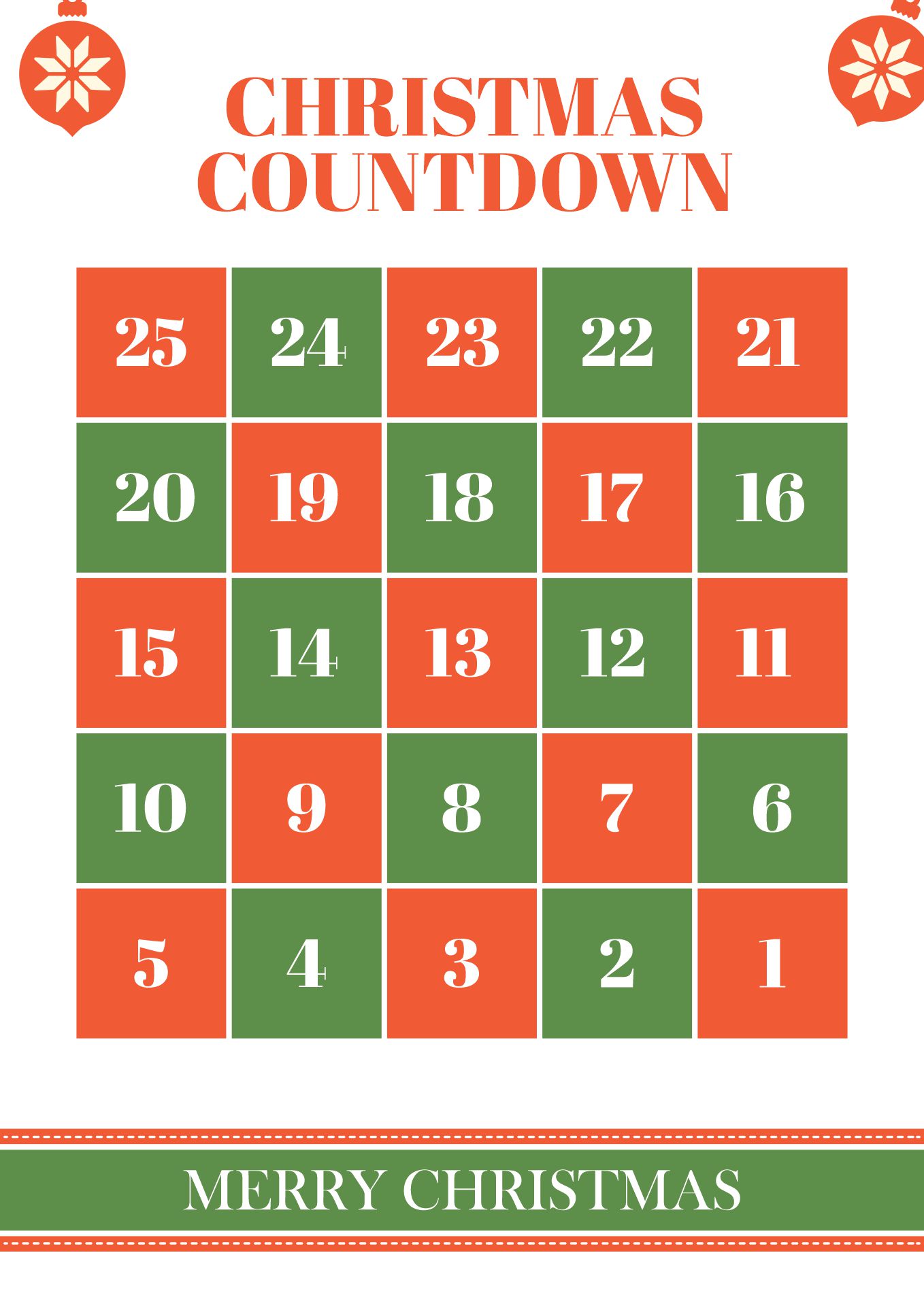 Printable Christmas Countdown Calendar December