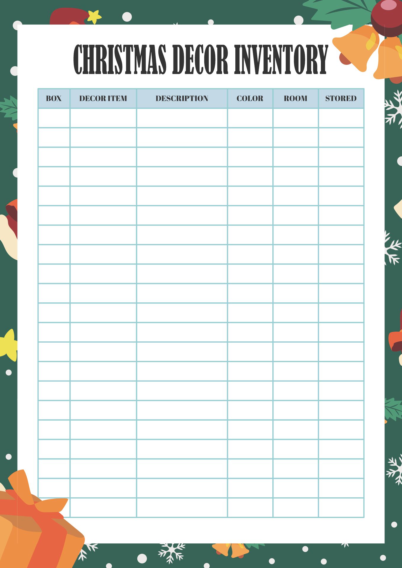 Printable Christmas Decoration Inventory Lists