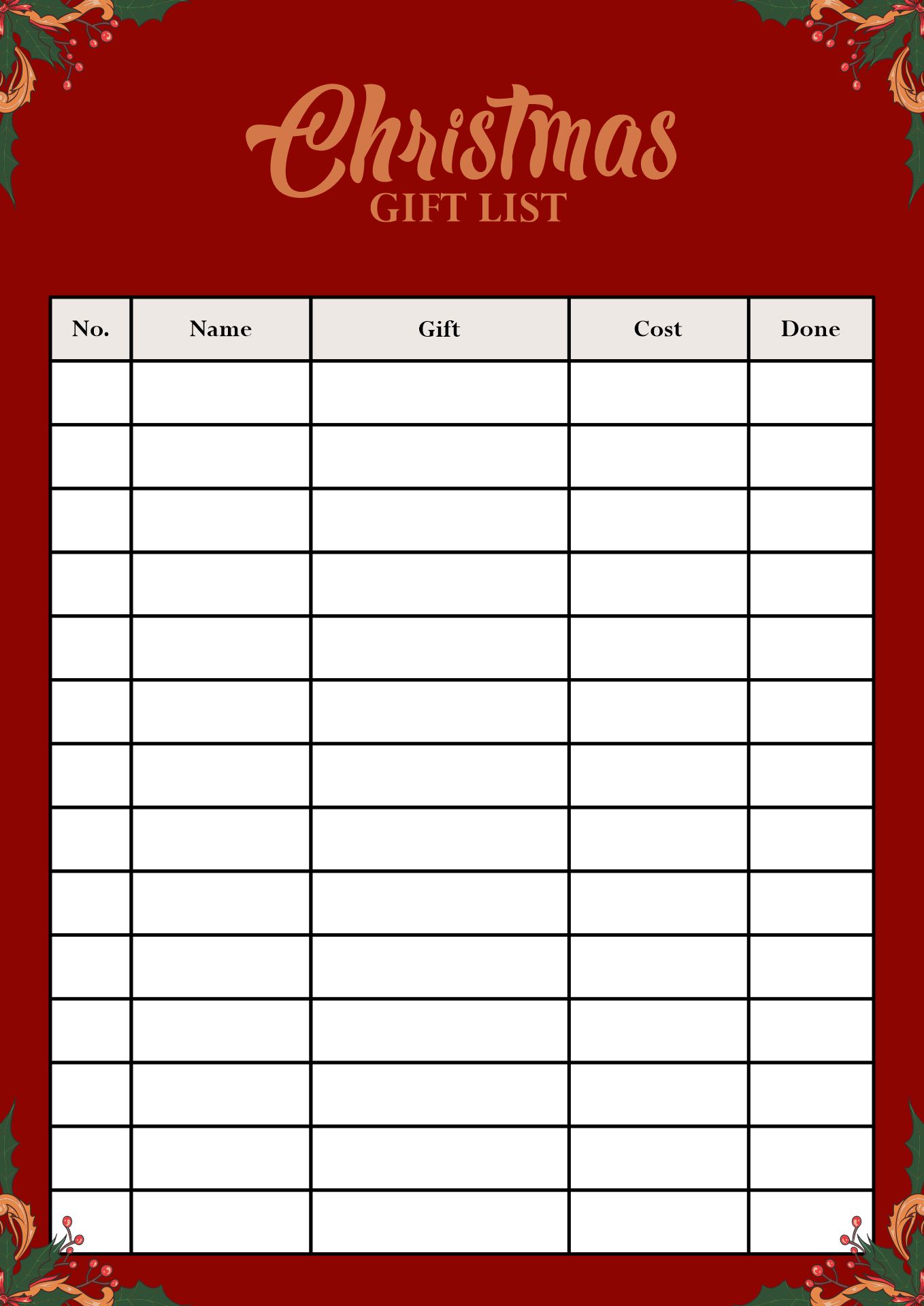 Printable Christmas Gift Tracker Lists