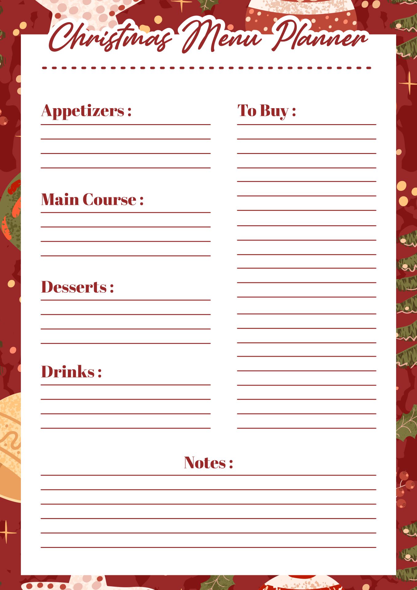 Printable Christmas Menu Planner Lists