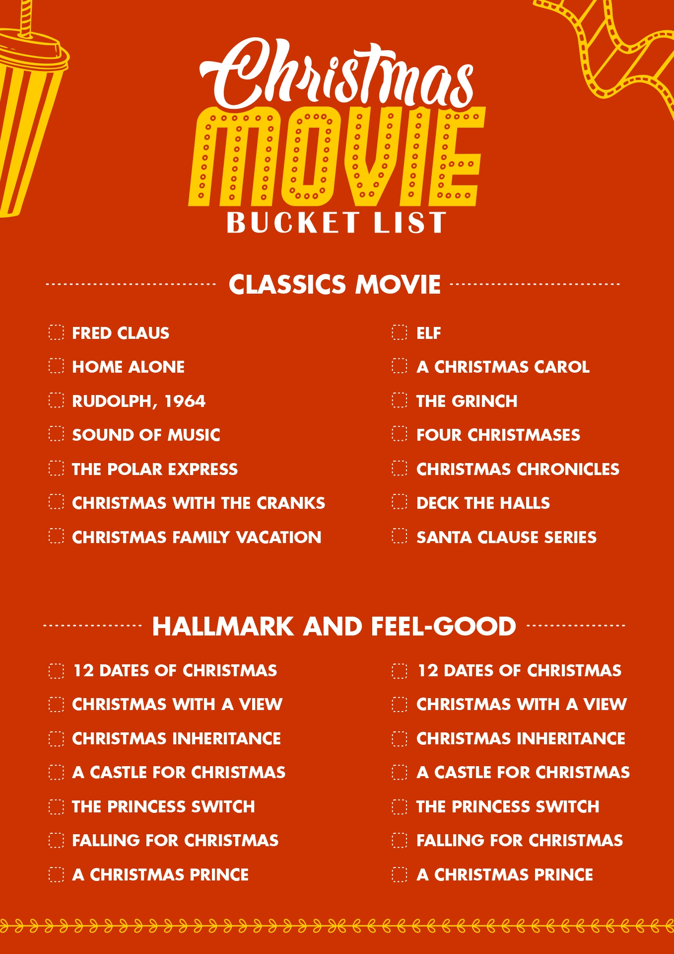 Printable Christmas Movie Bucket List