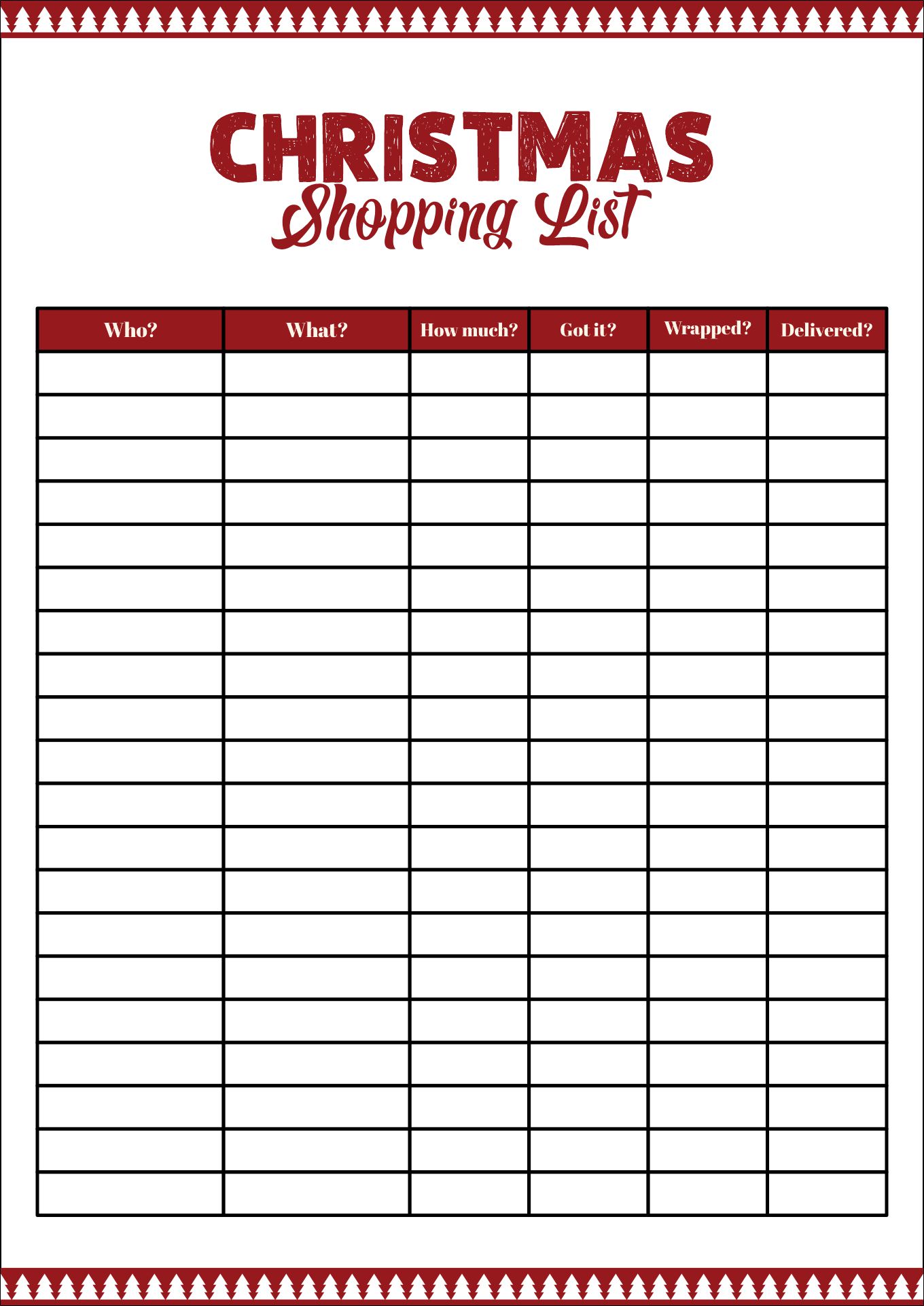 Printable Christmas Shopping Checklist Lists