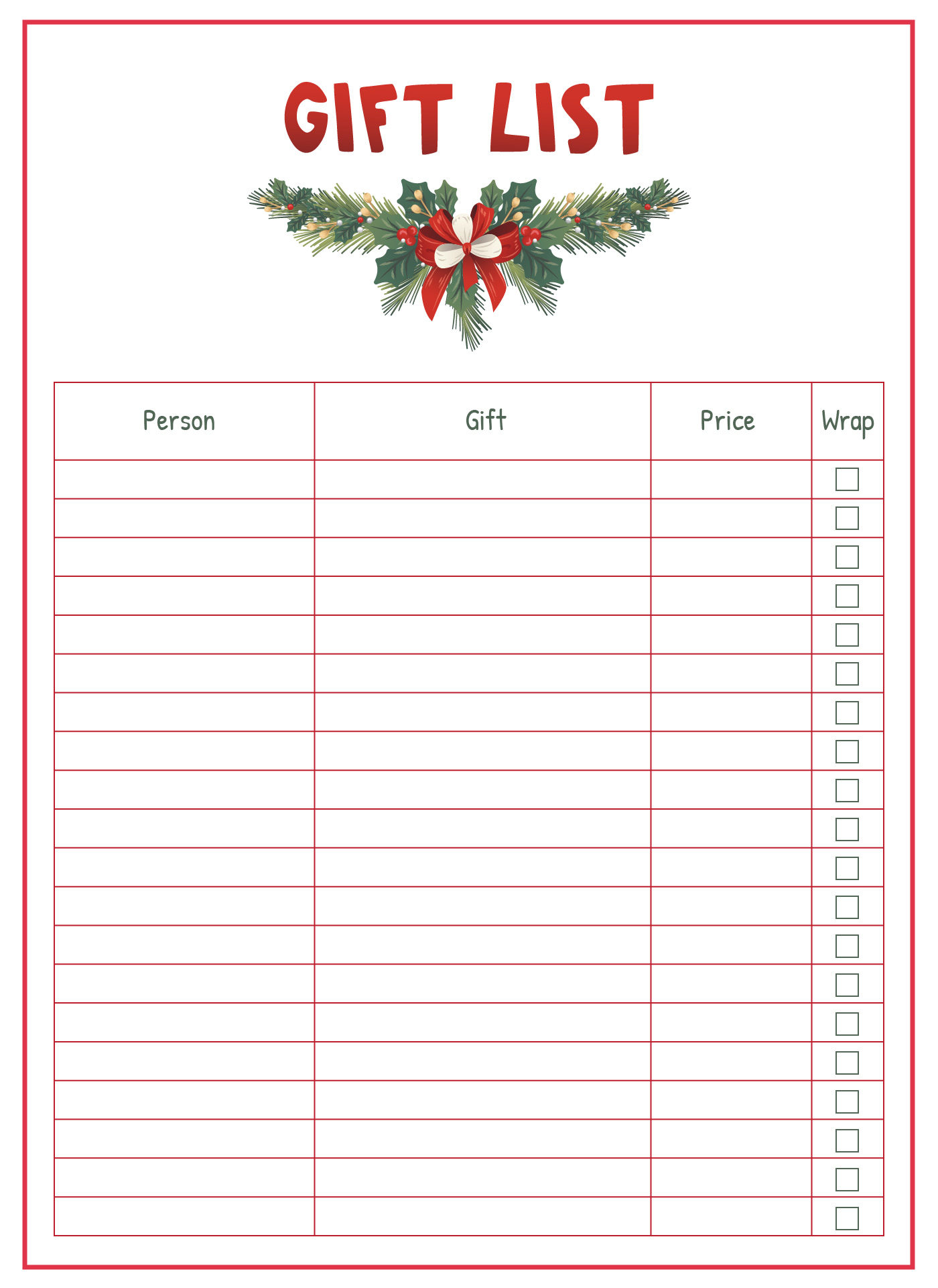 Printable Christmas Shopping List Tracker