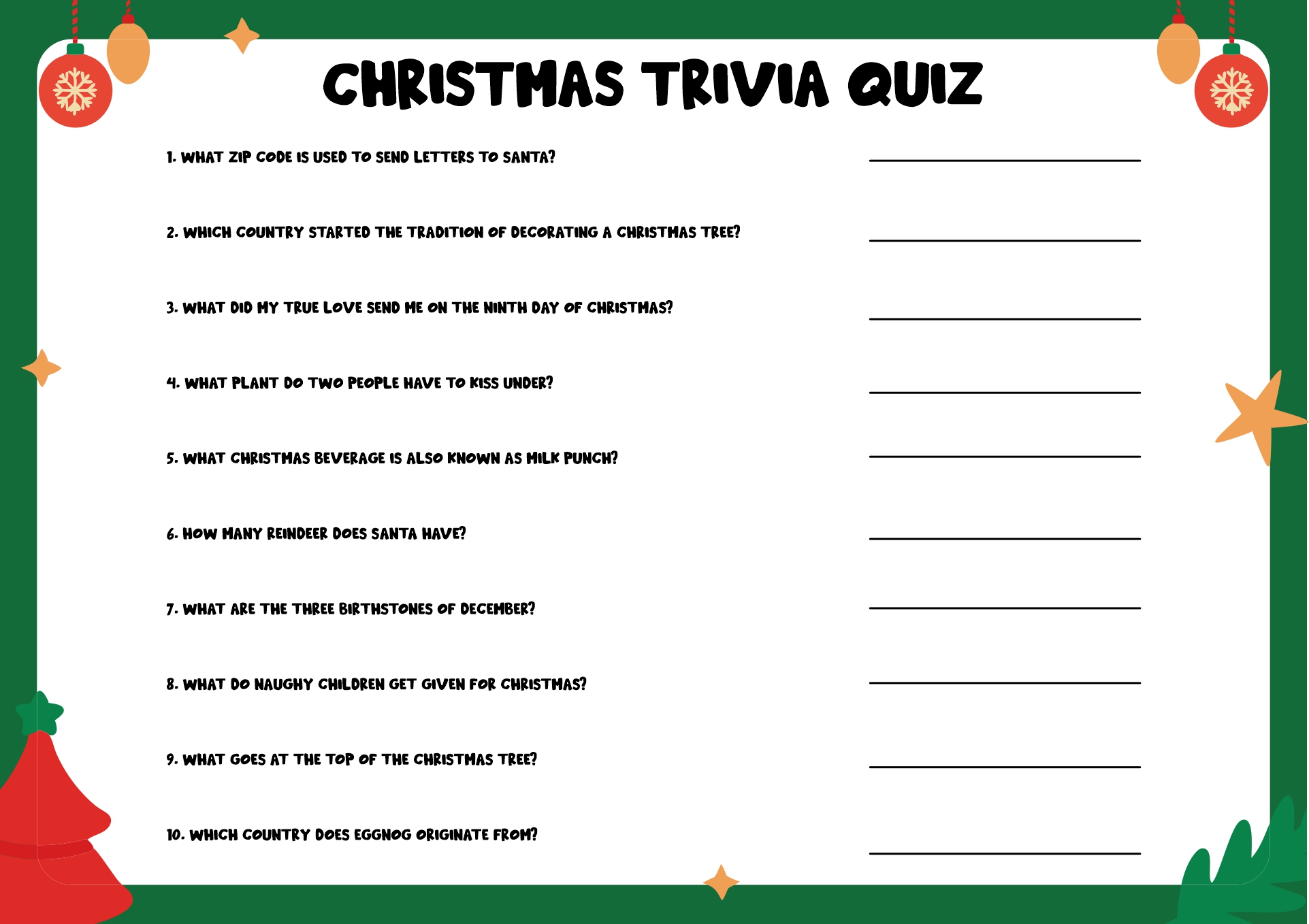 Printable Christmas Trivia Quizzes