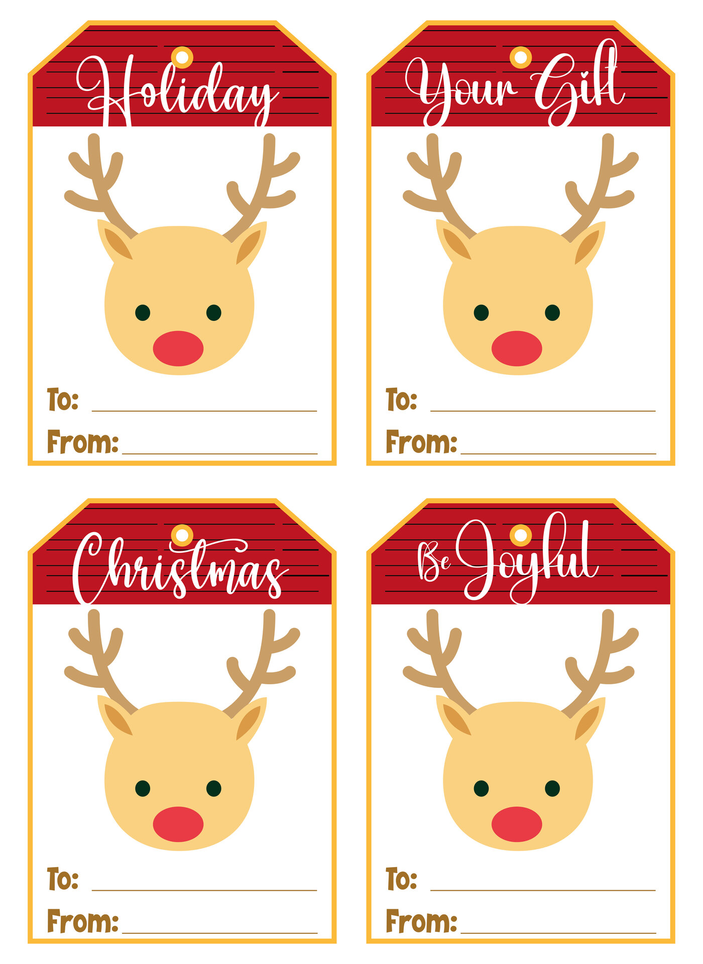 Printable Cute Christmas Tags with Reindeer